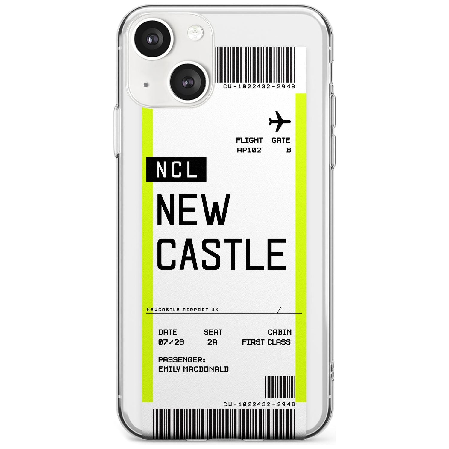 Personalised Newcastle Boarding Pass Custom Phone Case iPhone 13 / Clear Case,iPhone 13 Mini / Clear Case,iPhone 14 / Clear Case,iPhone 14 Plus / Clear Case Blanc Space