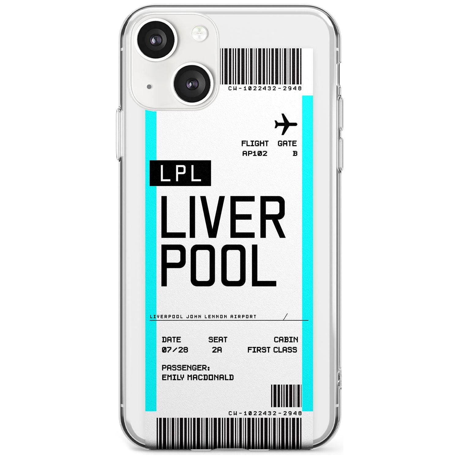 Personalised Liverpool Boarding Pass Custom Phone Case iPhone 13 / Clear Case,iPhone 13 Mini / Clear Case,iPhone 14 / Clear Case,iPhone 14 Plus / Clear Case Blanc Space