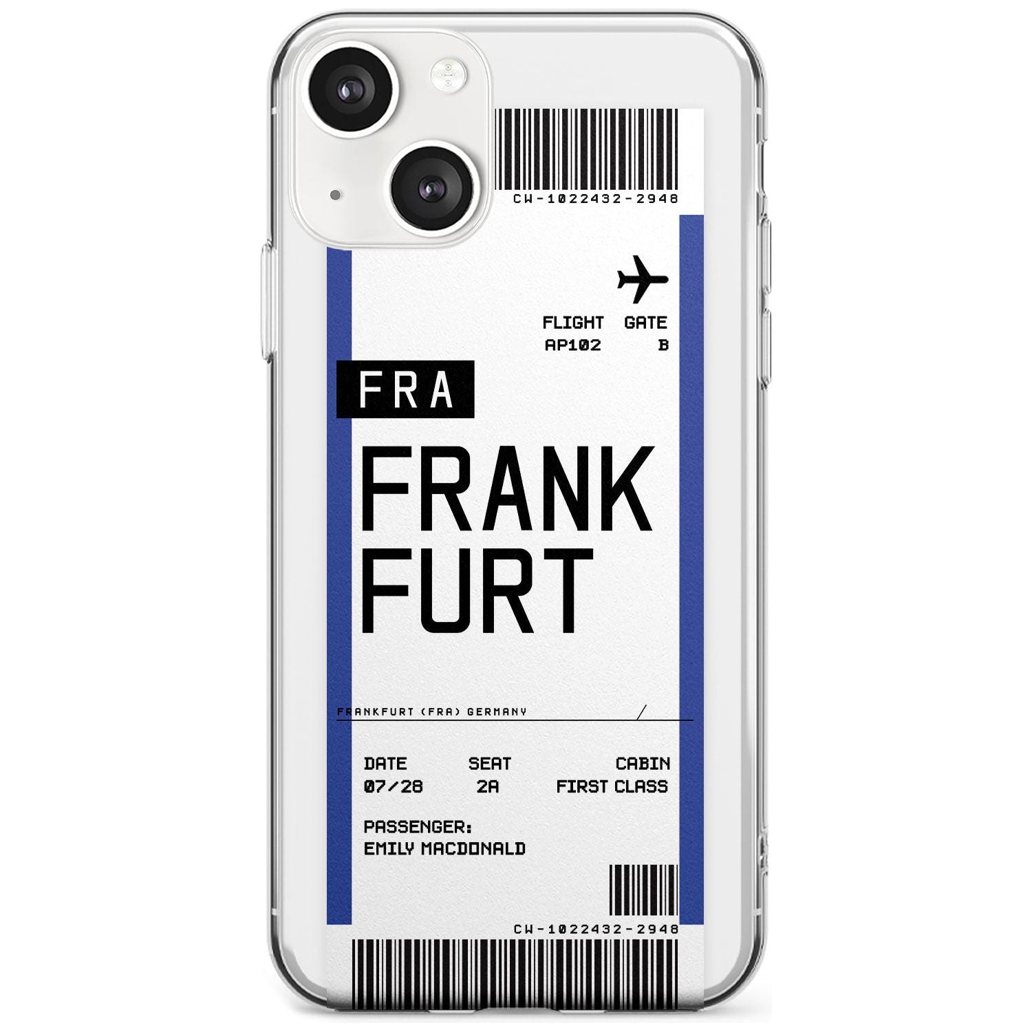 Personalised Frankfurt Boarding Pass Custom Phone Case iPhone 13 / Clear Case,iPhone 13 Mini / Clear Case,iPhone 14 / Clear Case,iPhone 14 Plus / Clear Case Blanc Space