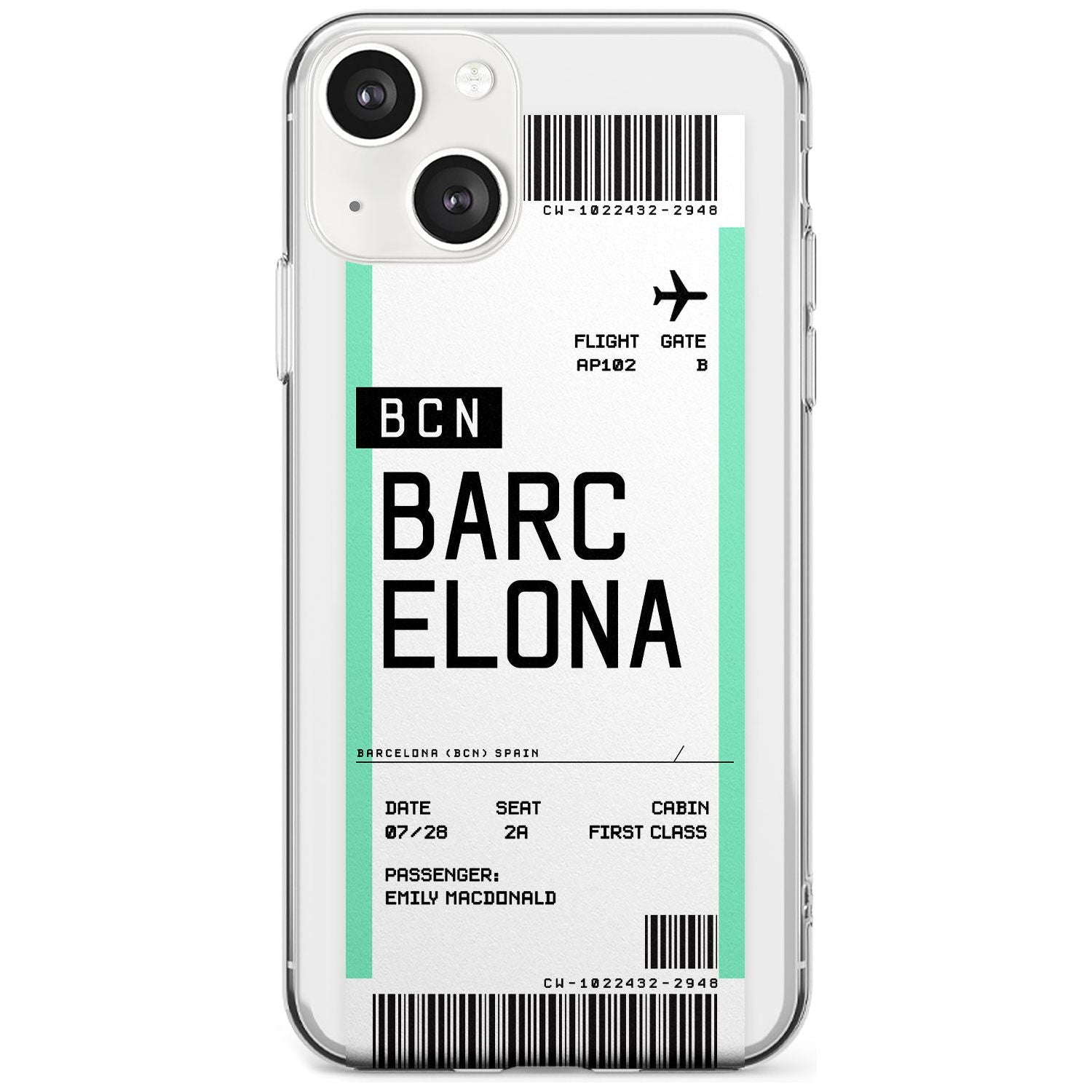 Personalised Barcelona Boarding Pass Custom Phone Case iPhone 13 / Clear Case,iPhone 13 Mini / Clear Case,iPhone 14 / Clear Case,iPhone 14 Plus / Clear Case Blanc Space