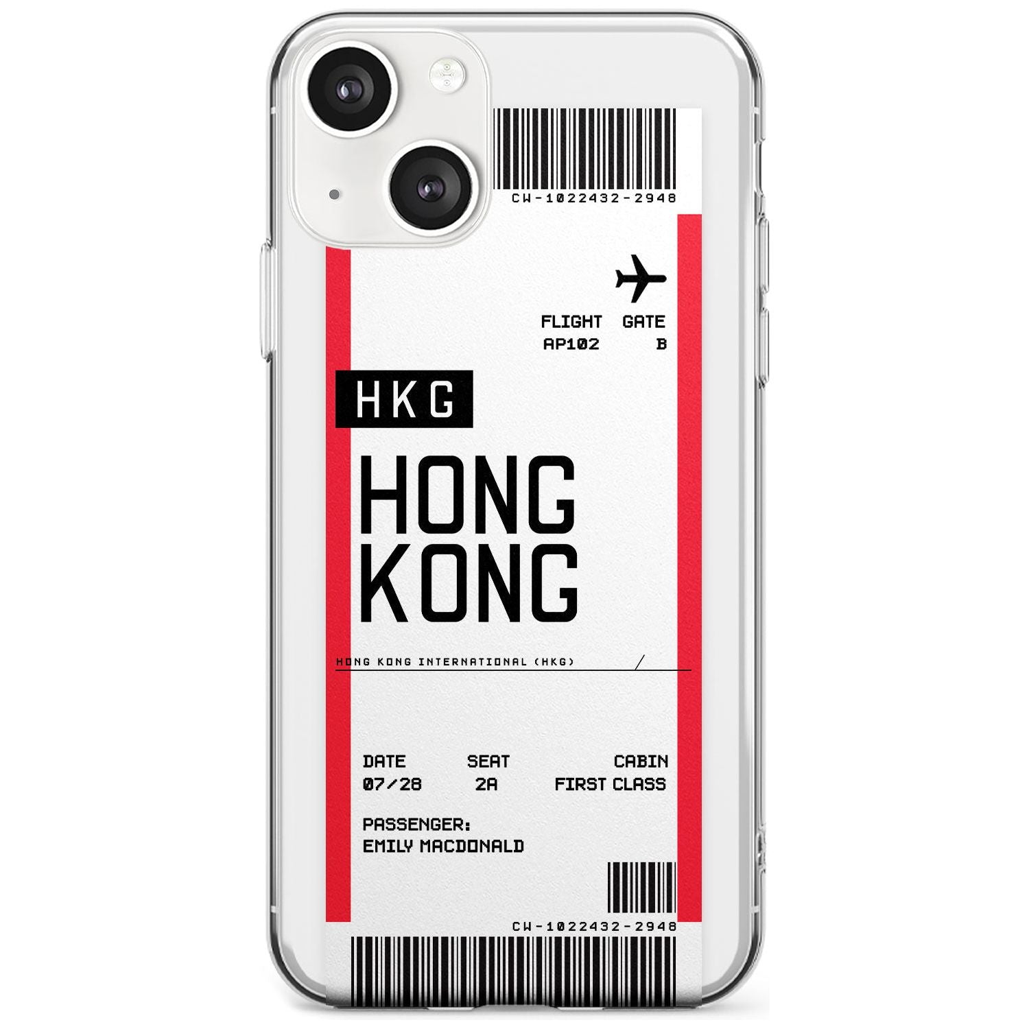 Personalised Hong Kong Boarding Pass Custom Phone Case iPhone 13 / Clear Case,iPhone 13 Mini / Clear Case,iPhone 14 / Clear Case,iPhone 14 Plus / Clear Case Blanc Space