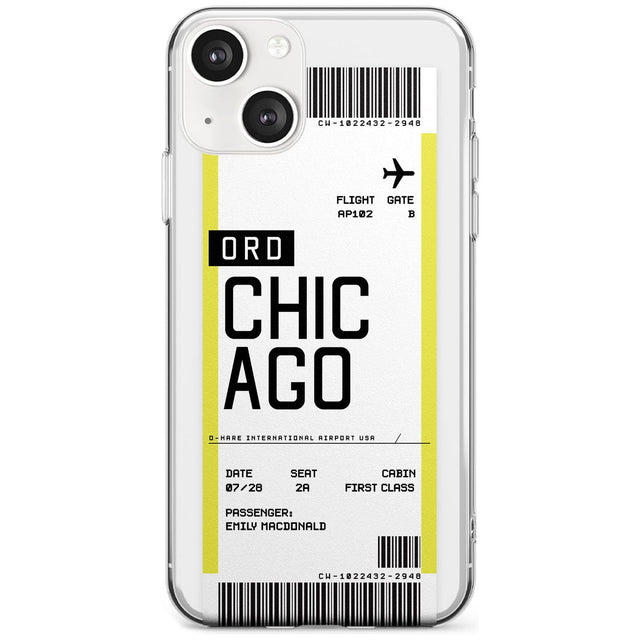 Personalised Chicago Boarding Pass Custom Phone Case iPhone 13 / Clear Case,iPhone 13 Mini / Clear Case,iPhone 14 / Clear Case,iPhone 14 Plus / Clear Case Blanc Space