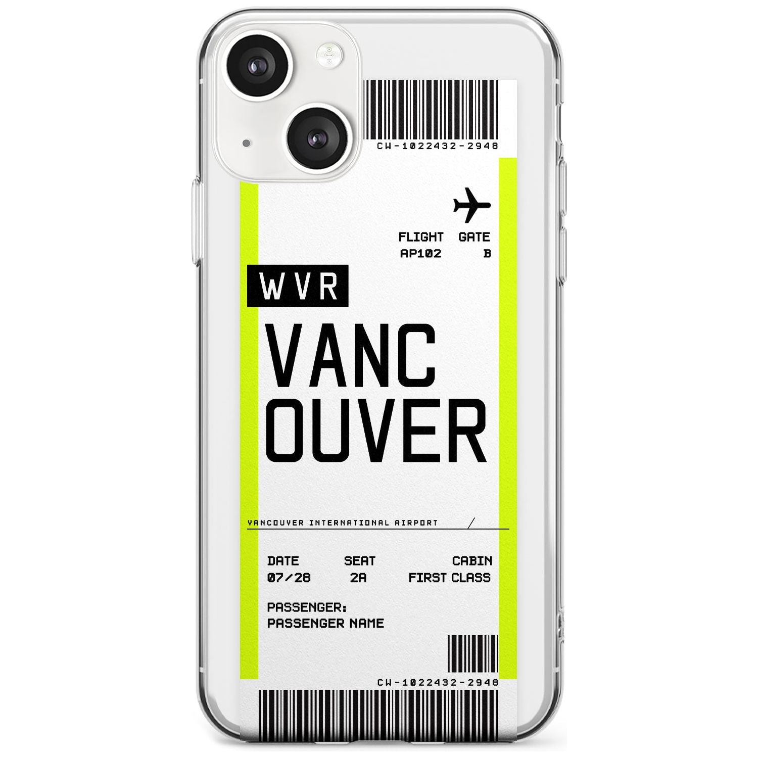 Personalised Vancouver Boarding Pass Custom Phone Case iPhone 13 / Clear Case,iPhone 13 Mini / Clear Case,iPhone 14 / Clear Case,iPhone 14 Plus / Clear Case Blanc Space