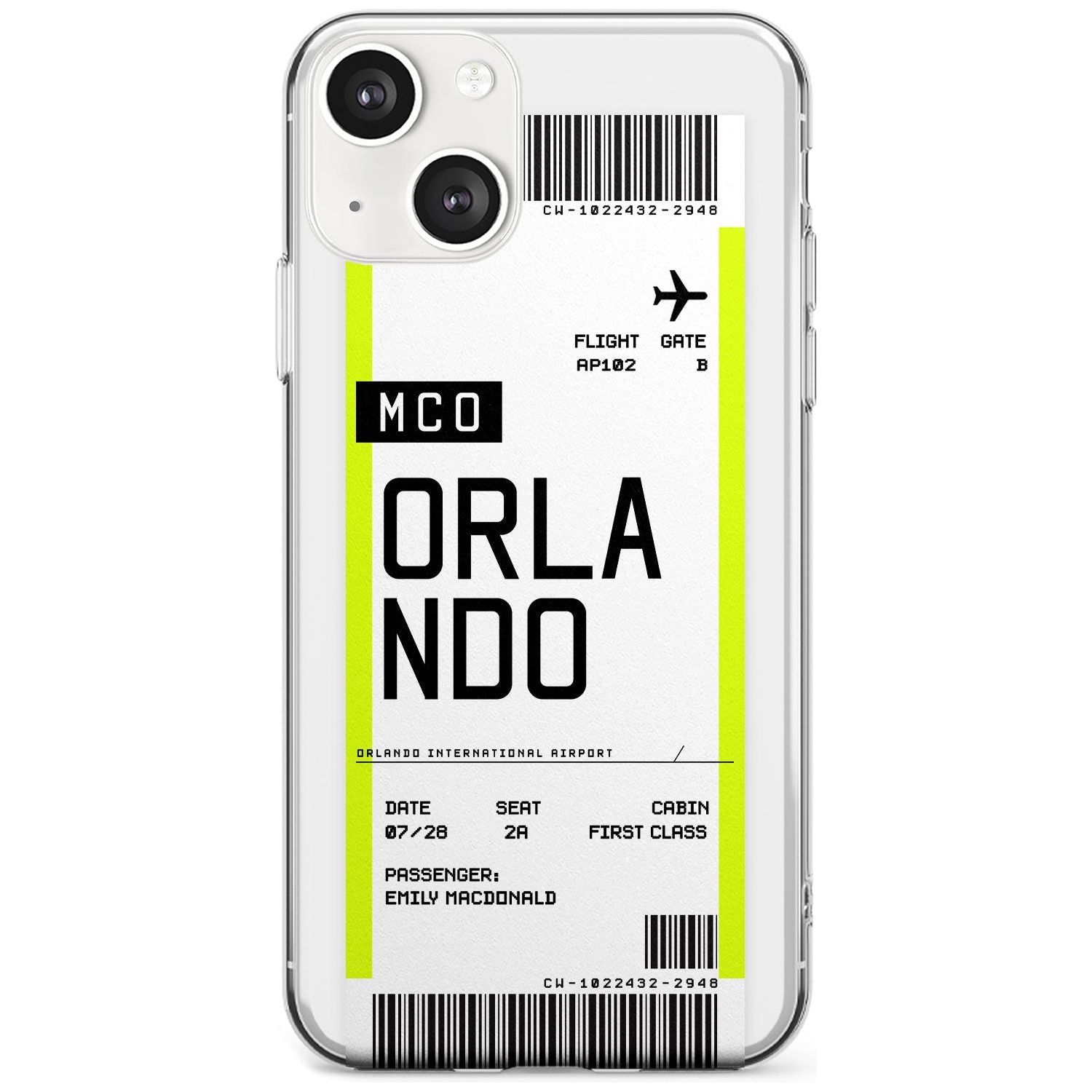Personalised Orlando Boarding Pass Custom Phone Case iPhone 13 / Clear Case,iPhone 13 Mini / Clear Case,iPhone 14 / Clear Case,iPhone 14 Plus / Clear Case Blanc Space