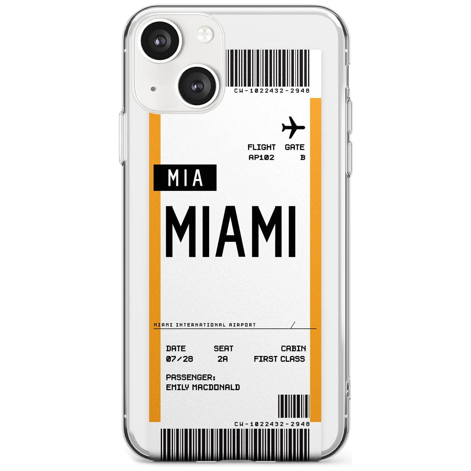 Personalised Miami Boarding Pass Custom Phone Case iPhone 13 / Clear Case,iPhone 13 Mini / Clear Case,iPhone 14 / Clear Case,iPhone 14 Plus / Clear Case Blanc Space