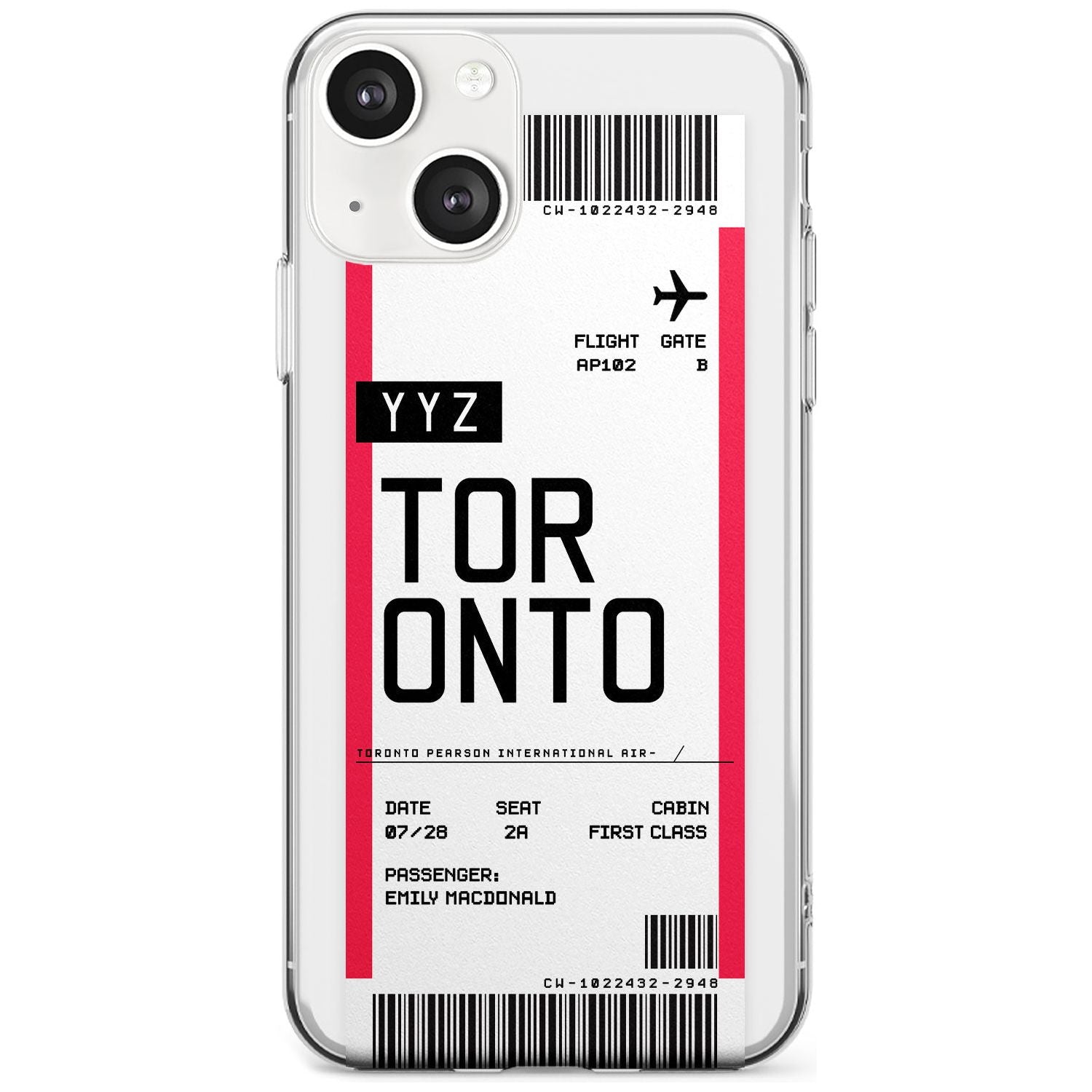 Personalised Toronto Boarding Pass Custom Phone Case iPhone 13 / Clear Case,iPhone 13 Mini / Clear Case,iPhone 14 / Clear Case,iPhone 14 Plus / Clear Case Blanc Space