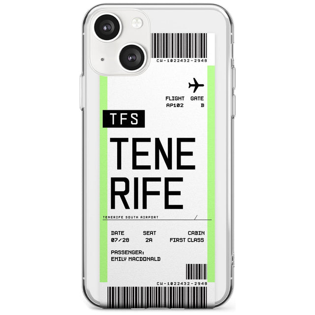 Personalised Tenerife Boarding Pass Custom Phone Case iPhone 13 / Clear Case,iPhone 13 Mini / Clear Case,iPhone 14 / Clear Case,iPhone 14 Plus / Clear Case Blanc Space