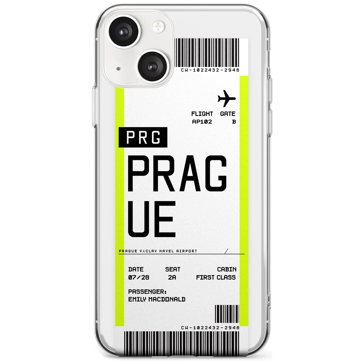 Personalised Prague Boarding Pass Custom Phone Case iPhone 13 / Clear Case,iPhone 13 Mini / Clear Case,iPhone 14 / Clear Case,iPhone 14 Plus / Clear Case Blanc Space