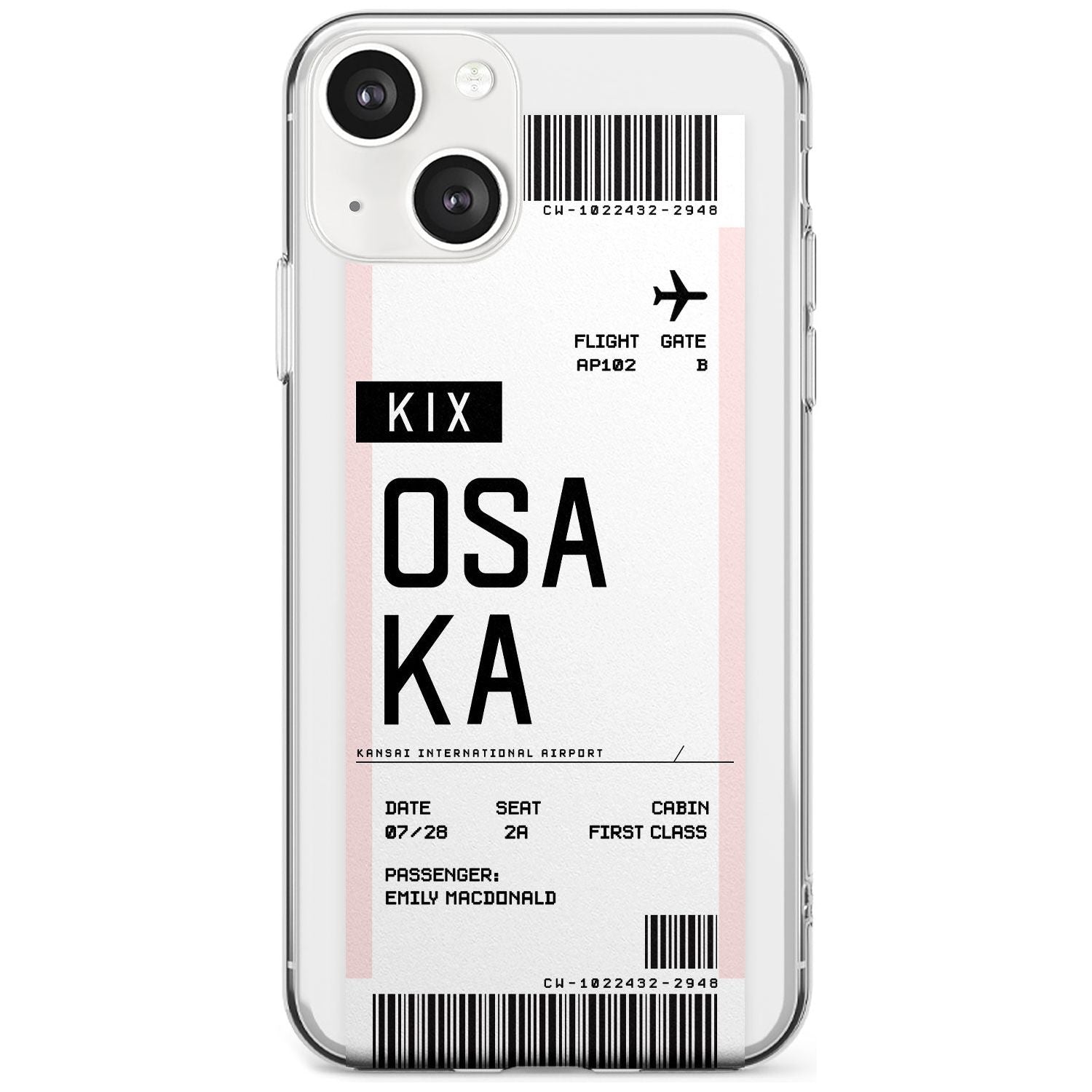 Personalised Osaka Boarding Pass Custom Phone Case iPhone 13 / Clear Case,iPhone 13 Mini / Clear Case,iPhone 14 / Clear Case,iPhone 14 Plus / Clear Case Blanc Space