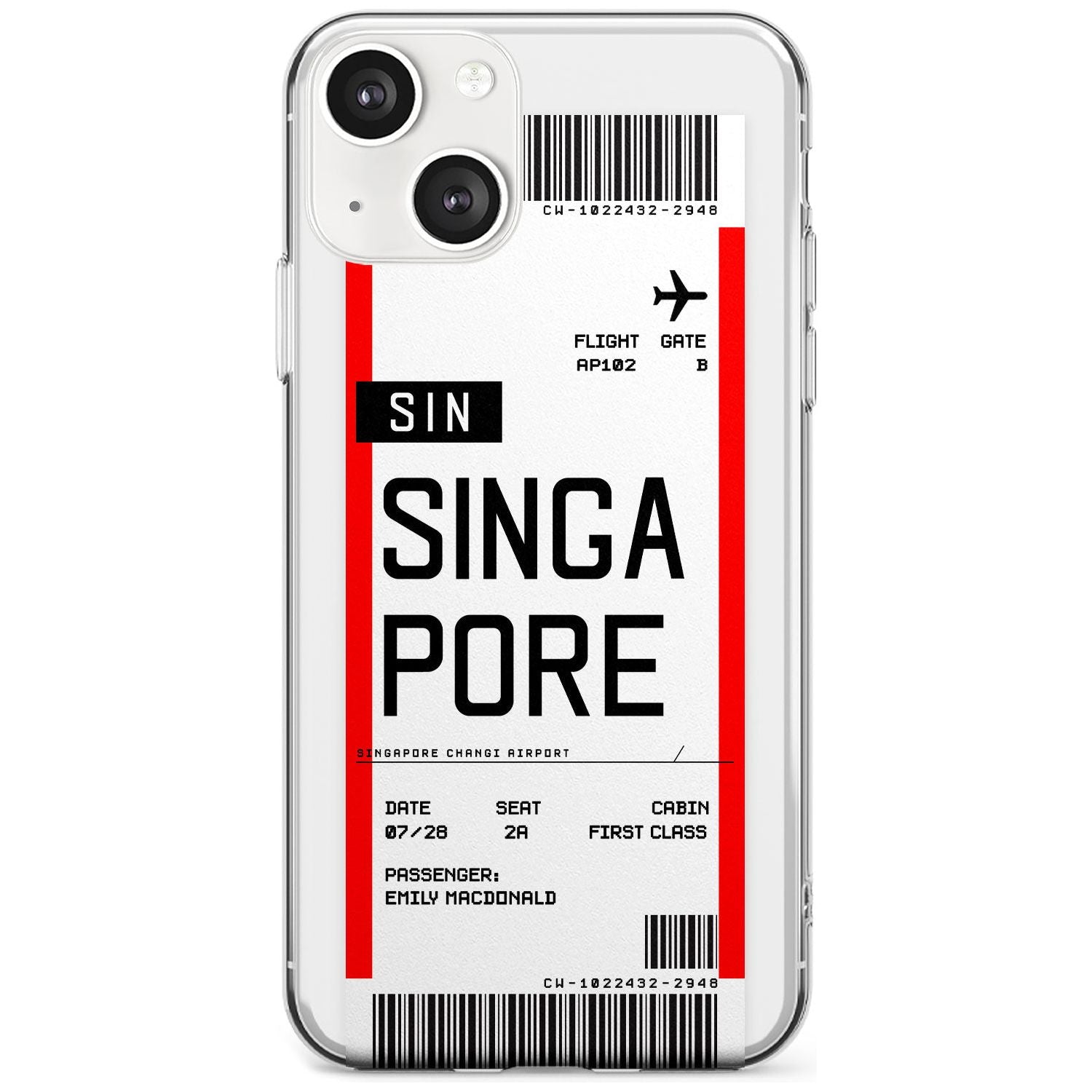 Personalised Singapore Boarding Pass Custom Phone Case iPhone 13 / Clear Case,iPhone 13 Mini / Clear Case,iPhone 14 / Clear Case,iPhone 14 Plus / Clear Case Blanc Space