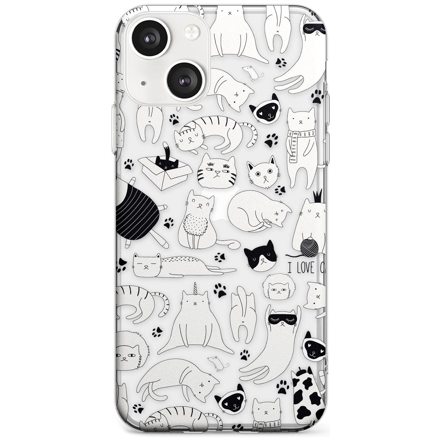 Cartoon Cat Collage - Black & White Phone Case iPhone 13 / Clear Case,iPhone 13 Mini / Clear Case,iPhone 14 / Clear Case,iPhone 14 Plus / Clear Case Blanc Space