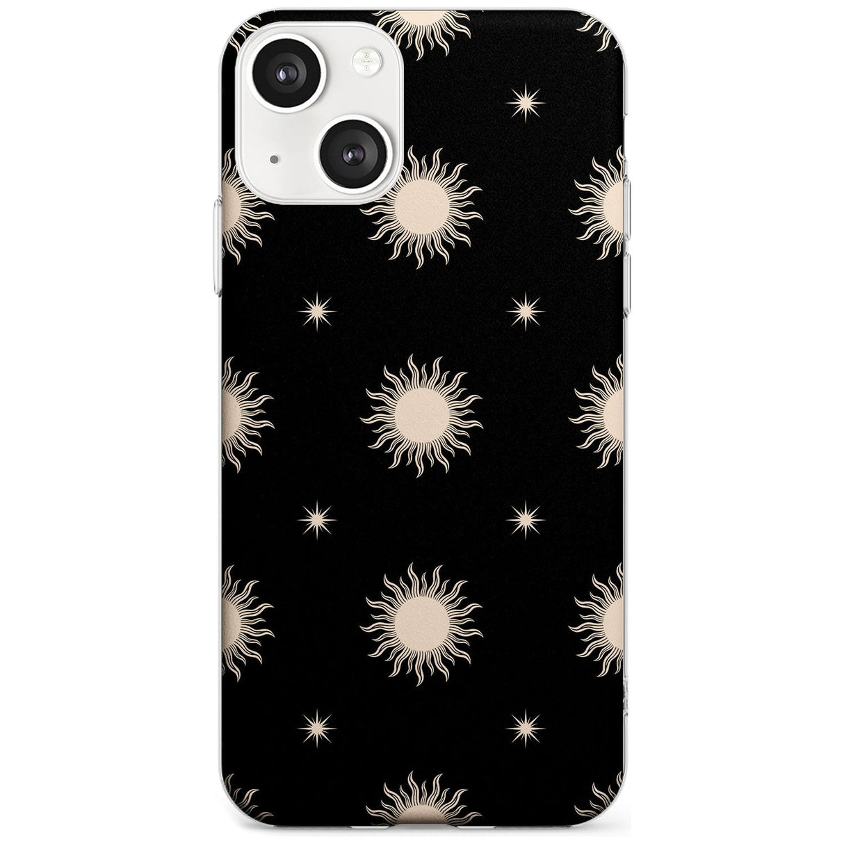 Celestial Patterns Classic Suns (Black) Phone Case iPhone 13 Mini / Clear Case,iPhone 13 / Clear Case,iPhone 14 Plus / Clear Case,iPhone 14 / Clear Case Blanc Space