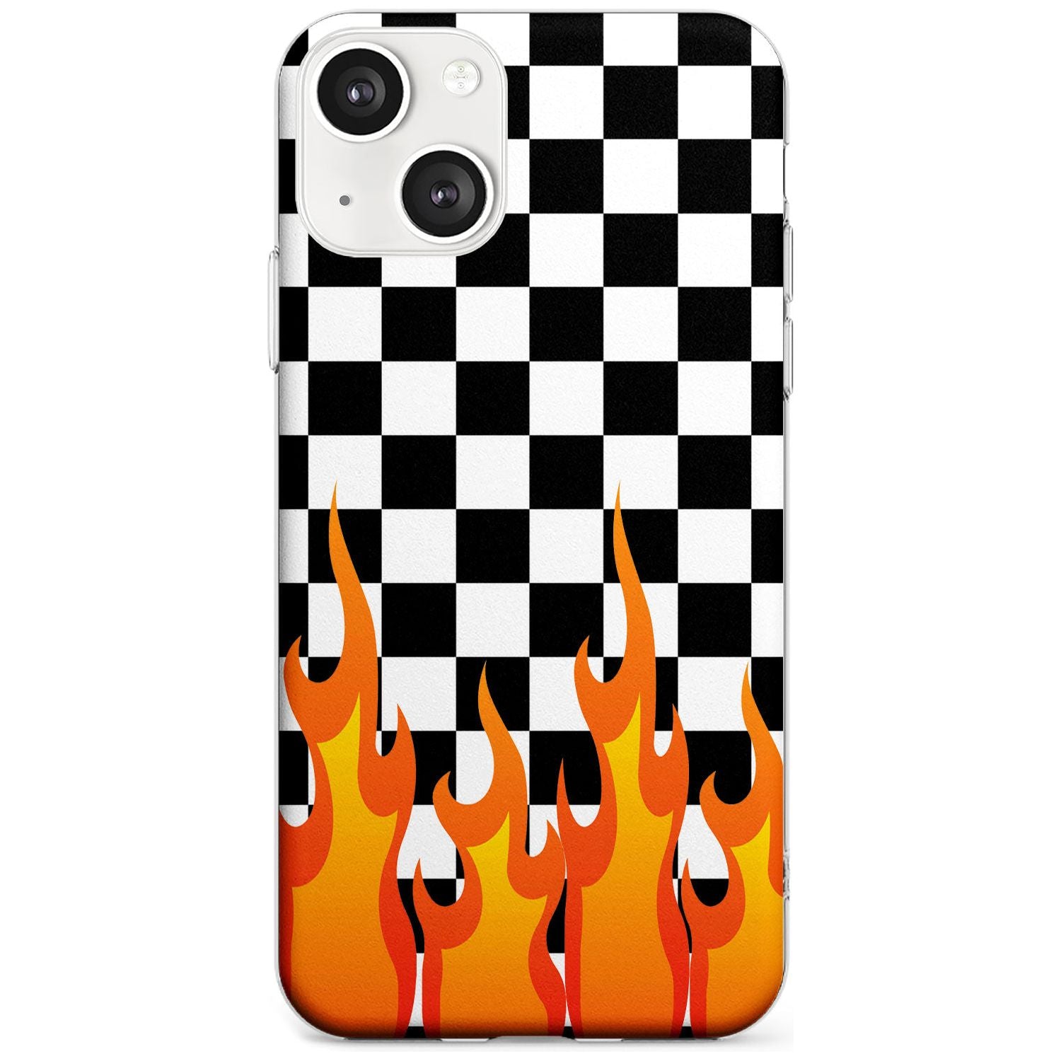 Checkered Fire Phone Case iPhone 13 / Clear Case,iPhone 13 Mini / Clear Case,iPhone 14 / Clear Case,iPhone 14 Plus / Clear Case Blanc Space