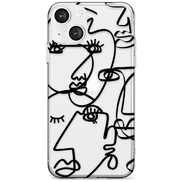 Abstract Continuous Line Faces Black on Clear Phone Case iPhone 13 / Clear Case,iPhone 13 Mini / Clear Case,iPhone 14 / Clear Case,iPhone 14 Plus / Clear Case Blanc Space