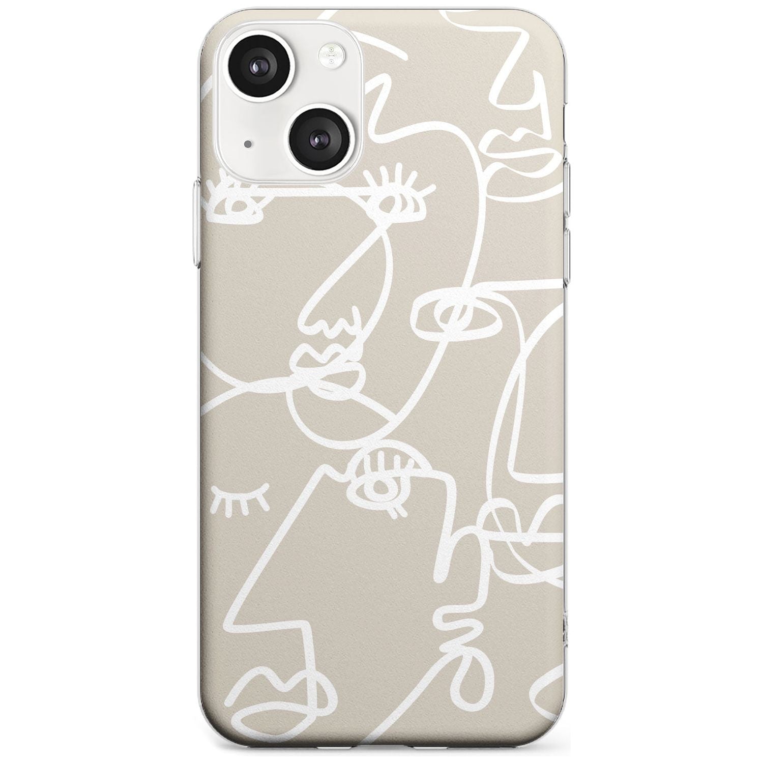 Abstract Continuous Line Faces White on Beige Phone Case iPhone 13 / Clear Case,iPhone 13 Mini / Clear Case,iPhone 14 / Clear Case,iPhone 14 Plus / Clear Case Blanc Space
