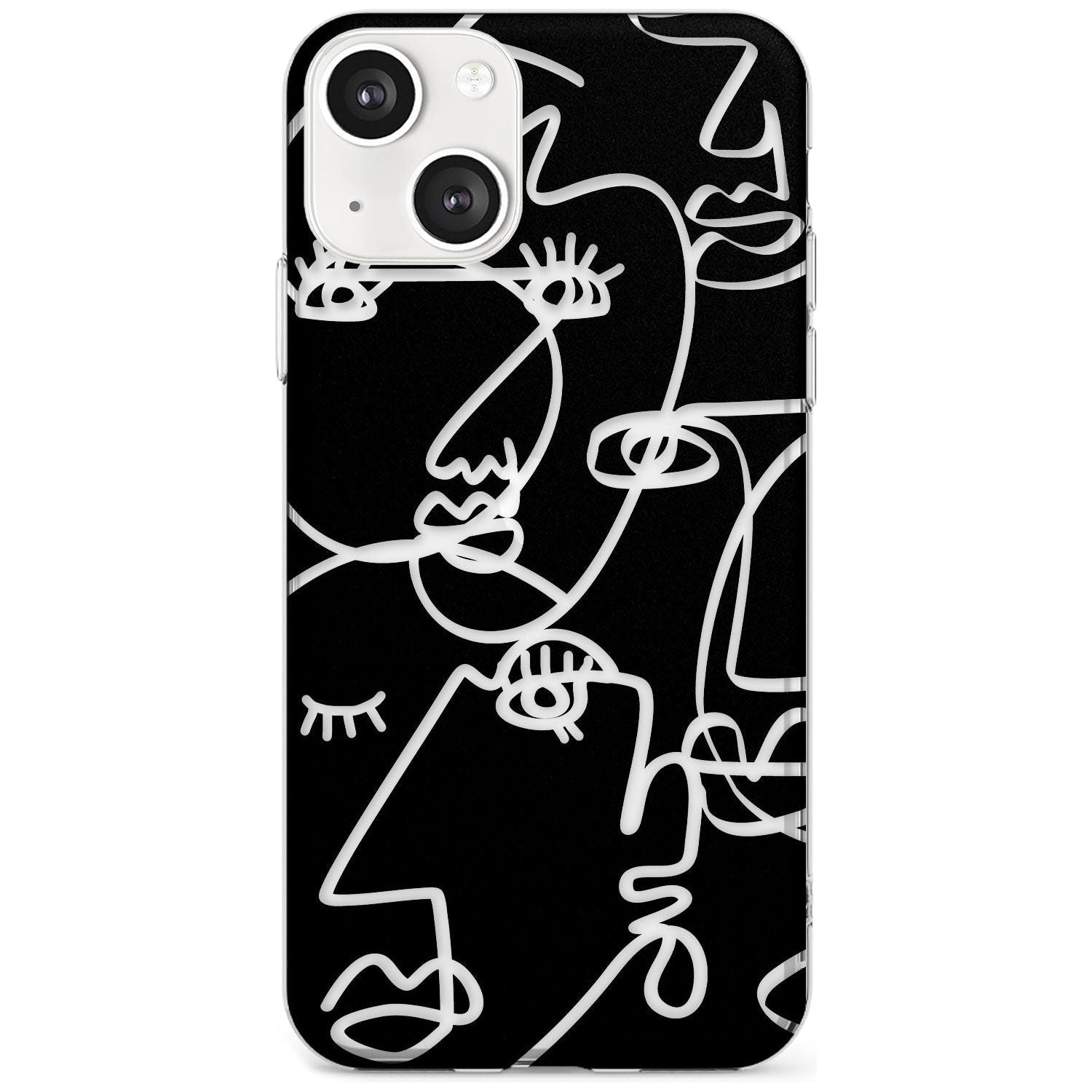 Abstract Continuous Line Faces Clear on Black Phone Case iPhone 13 / Clear Case,iPhone 13 Mini / Clear Case,iPhone 14 / Clear Case,iPhone 14 Plus / Clear Case Blanc Space