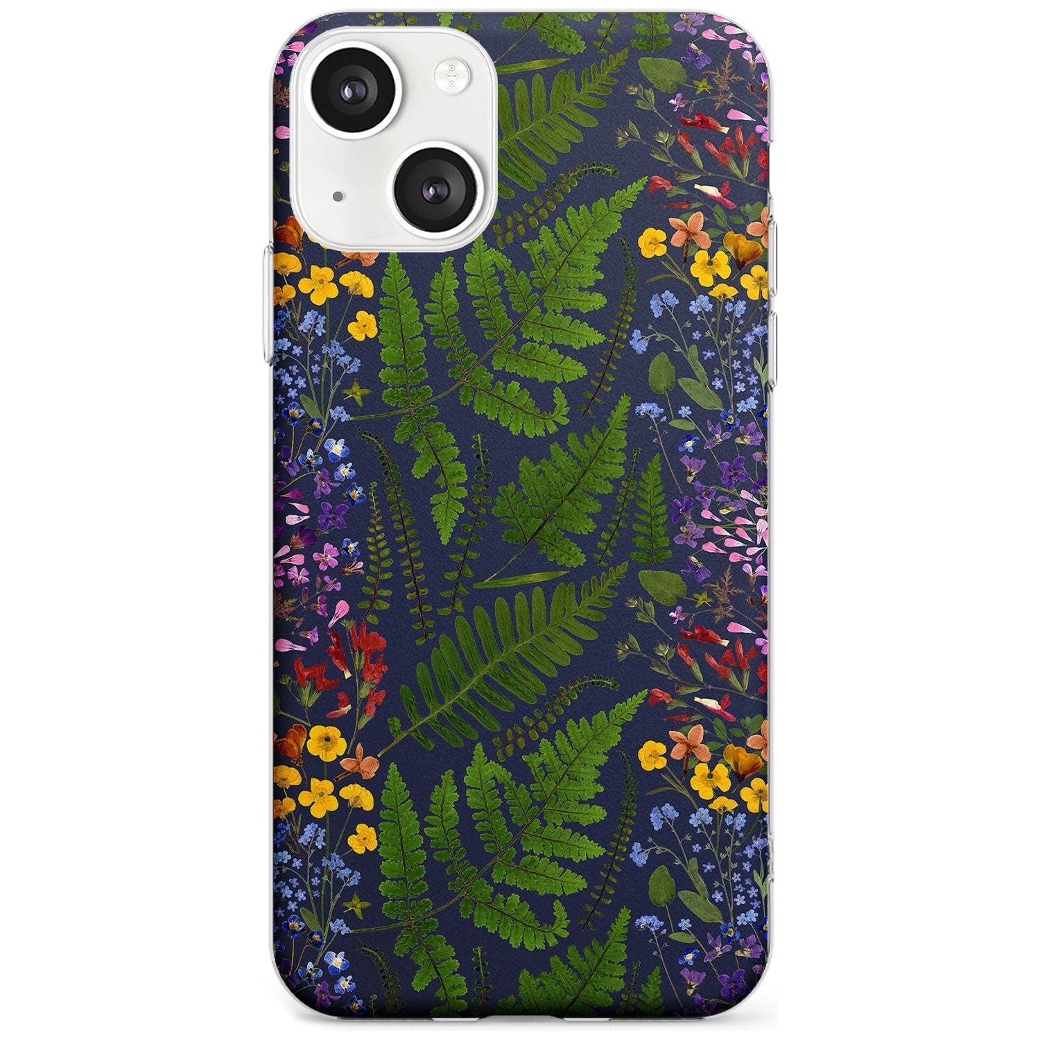Busy Floral and Fern Design - Navy Phone Case iPhone 13 / Clear Case,iPhone 13 Mini / Clear Case,iPhone 14 / Clear Case,iPhone 14 Plus / Clear Case Blanc Space