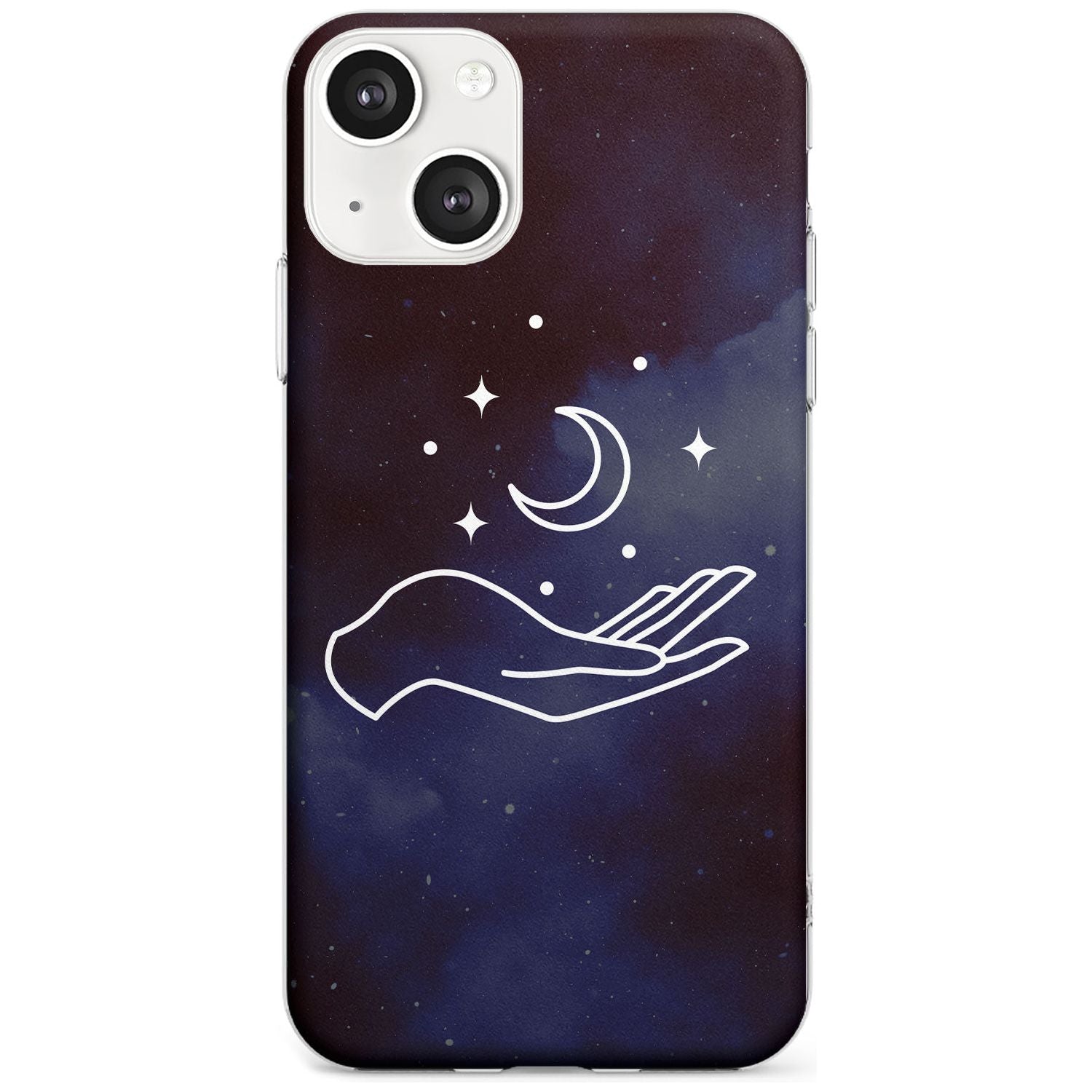 Floating Moon Above Hand Phone Case iPhone 13 / Clear Case,iPhone 13 Mini / Clear Case,iPhone 14 / Clear Case,iPhone 14 Plus / Clear Case Blanc Space