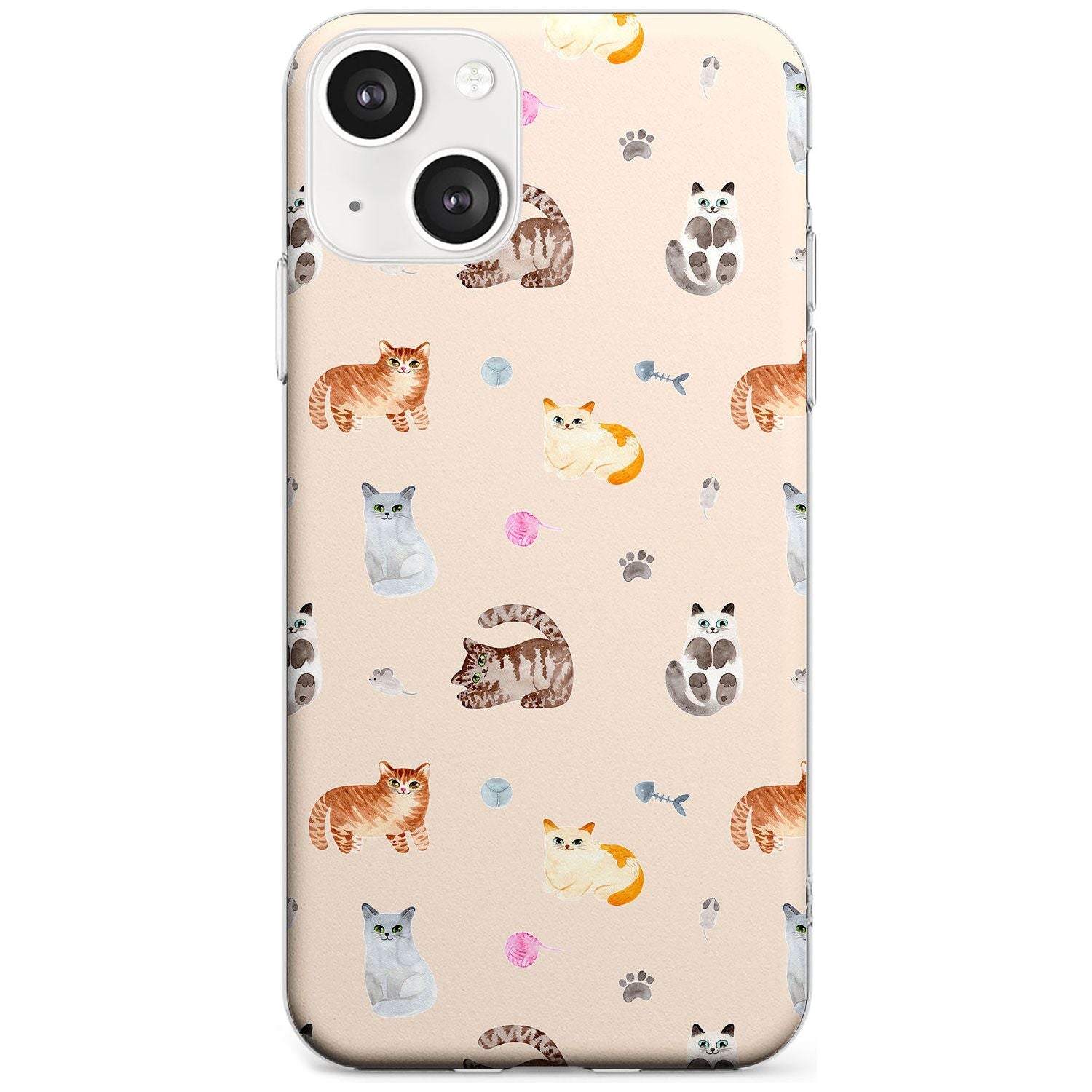 Cats with Toys Phone Case iPhone 13 / Clear Case,iPhone 13 Mini / Clear Case,iPhone 14 / Clear Case,iPhone 14 Plus / Clear Case Blanc Space