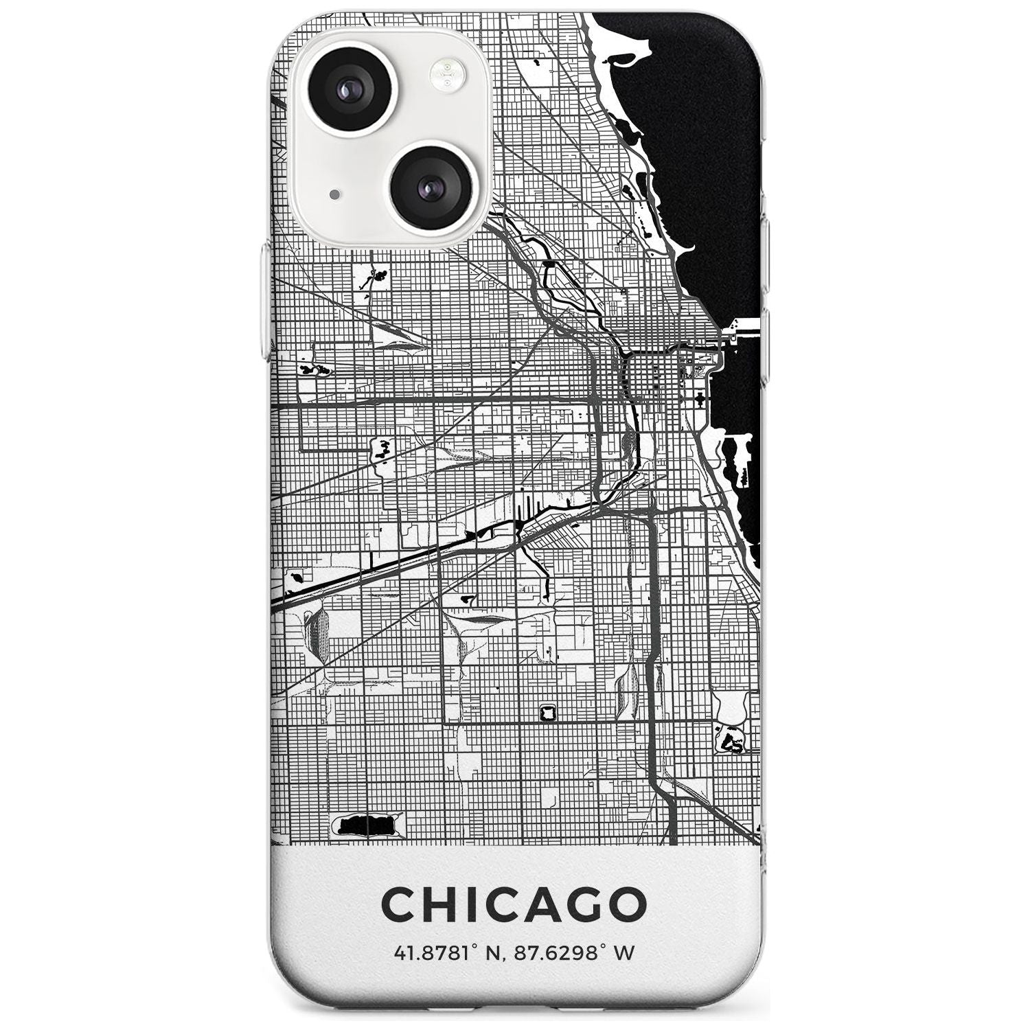 Map of Chicago, Illinois Phone Case iPhone 13 / Clear Case,iPhone 13 Mini / Clear Case,iPhone 14 / Clear Case,iPhone 14 Plus / Clear Case Blanc Space