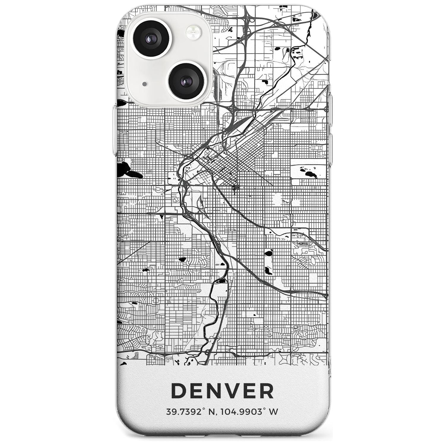 Map of Denver, Colorado Phone Case iPhone 13 / Clear Case,iPhone 13 Mini / Clear Case,iPhone 14 / Clear Case,iPhone 14 Plus / Clear Case Blanc Space