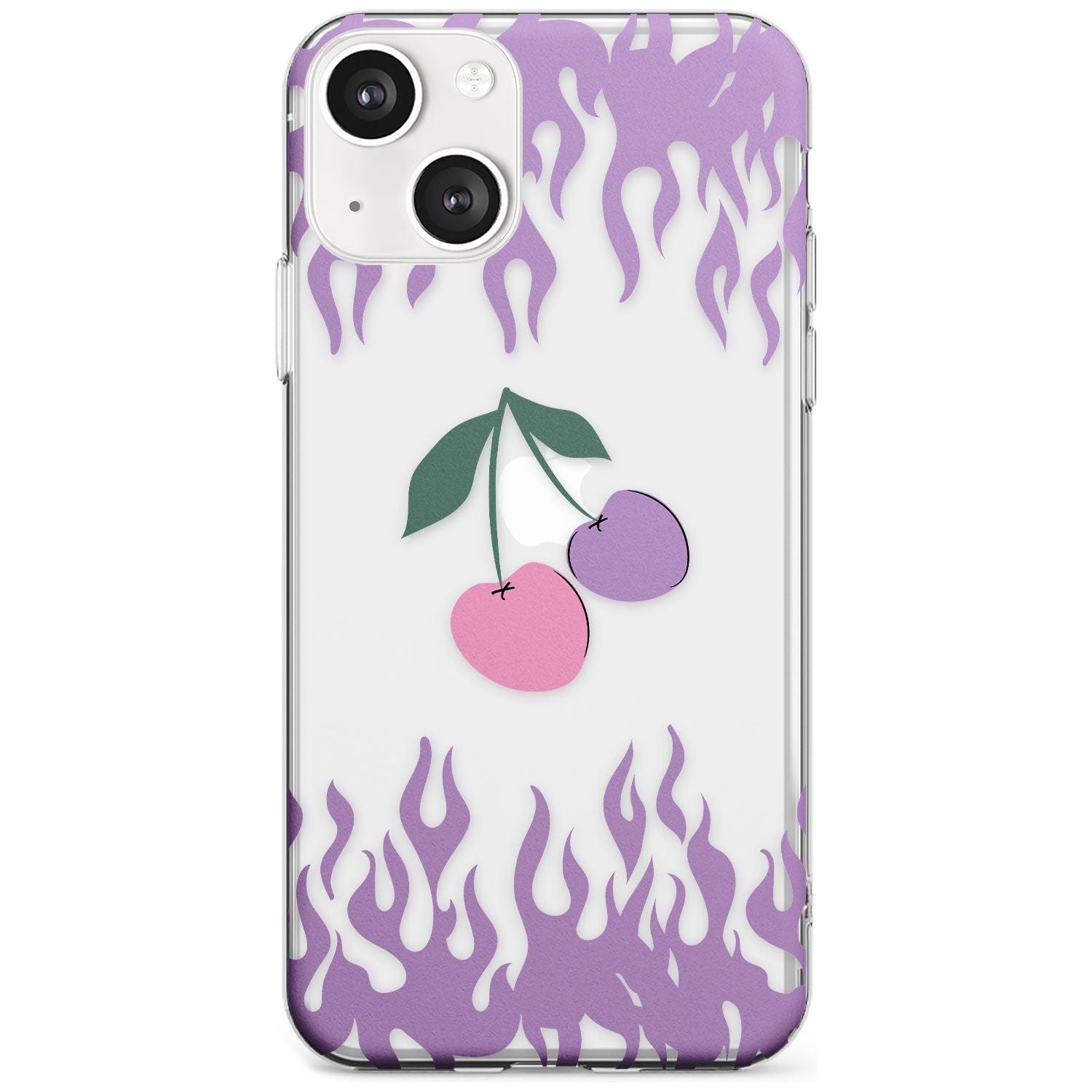 Cherries n' Flames Phone Case iPhone 13 / Clear Case,iPhone 13 Mini / Clear Case,iPhone 14 / Clear Case,iPhone 14 Plus / Clear Case Blanc Space