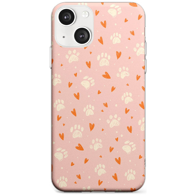 Paws & Hearts Pattern Phone Case iPhone 13 / Clear Case,iPhone 13 Mini / Clear Case,iPhone 14 / Clear Case,iPhone 14 Plus / Clear Case Blanc Space