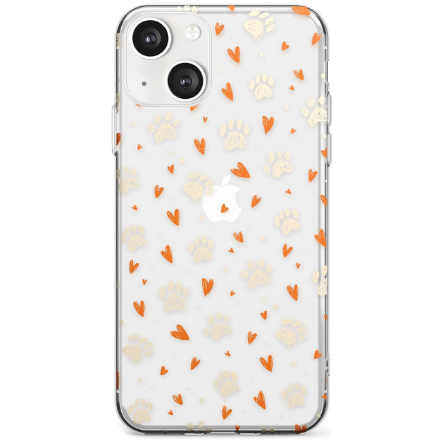 Paws & Hearts Pattern (Clear) Phone Case iPhone 13 / Clear Case,iPhone 13 Mini / Clear Case,iPhone 14 / Clear Case,iPhone 14 Plus / Clear Case Blanc Space
