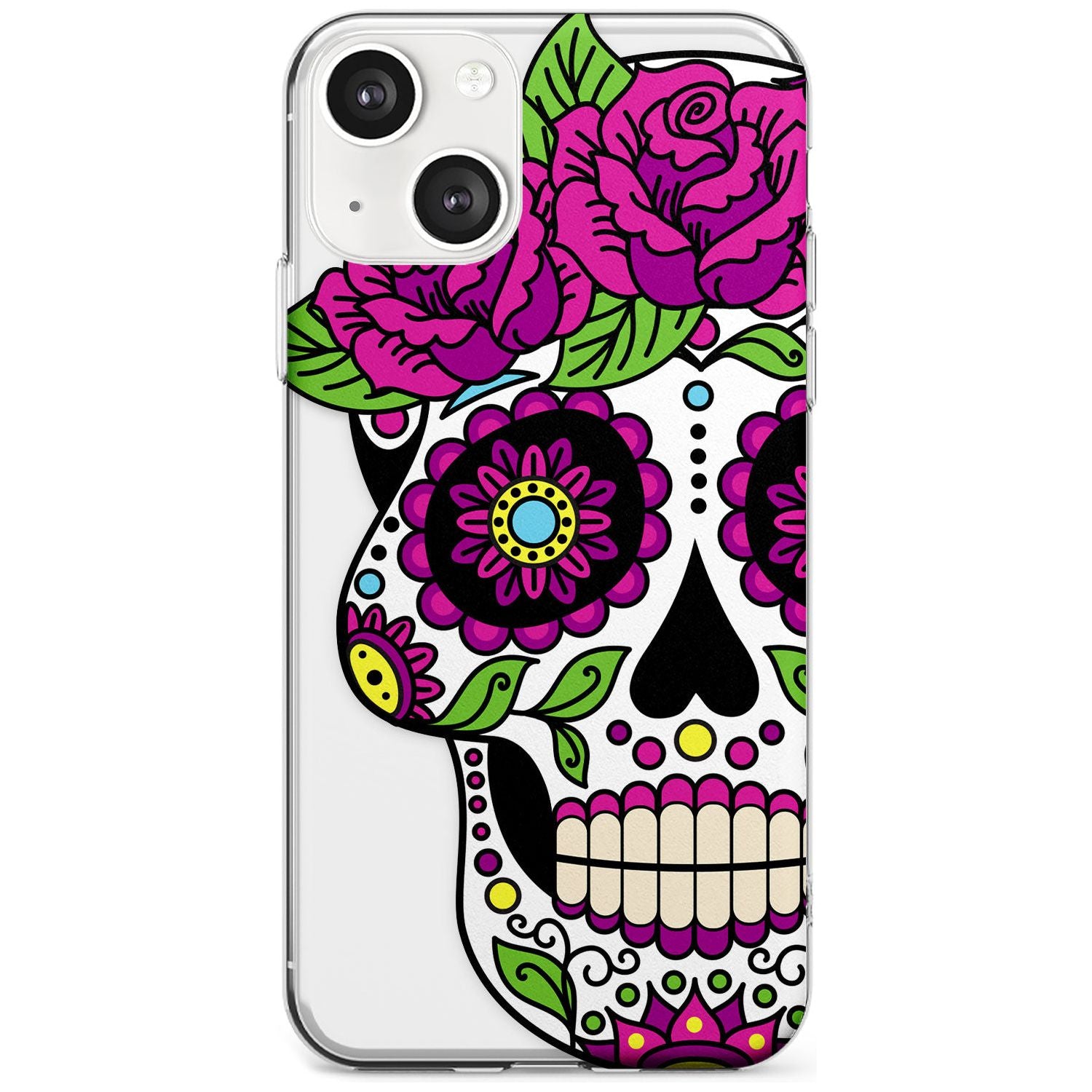Purple Floral Sugar Skull Slim Phone Case for iPhone 13 & 13 Mini