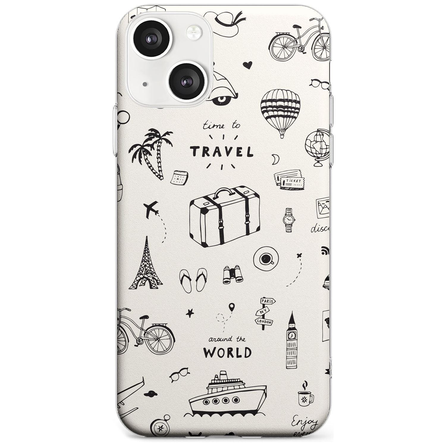 Cute Travel Pattern, White on Phone Case iPhone 13 Mini / Clear Case,iPhone 13 / Clear Case,iPhone 14 Plus / Clear Case,iPhone 14 / Clear Case Blanc Space