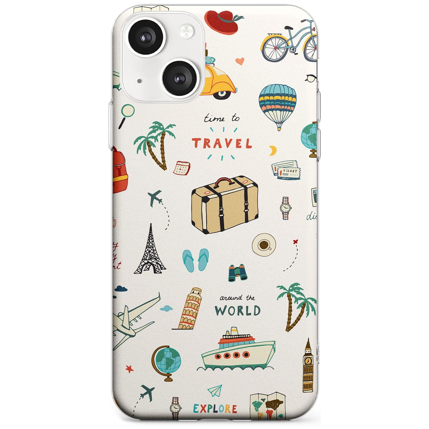 Cute Travel Pattern Cream Phone Case iPhone 13 Mini / Clear Case,iPhone 13 / Clear Case,iPhone 14 Plus / Clear Case,iPhone 14 / Clear Case Blanc Space