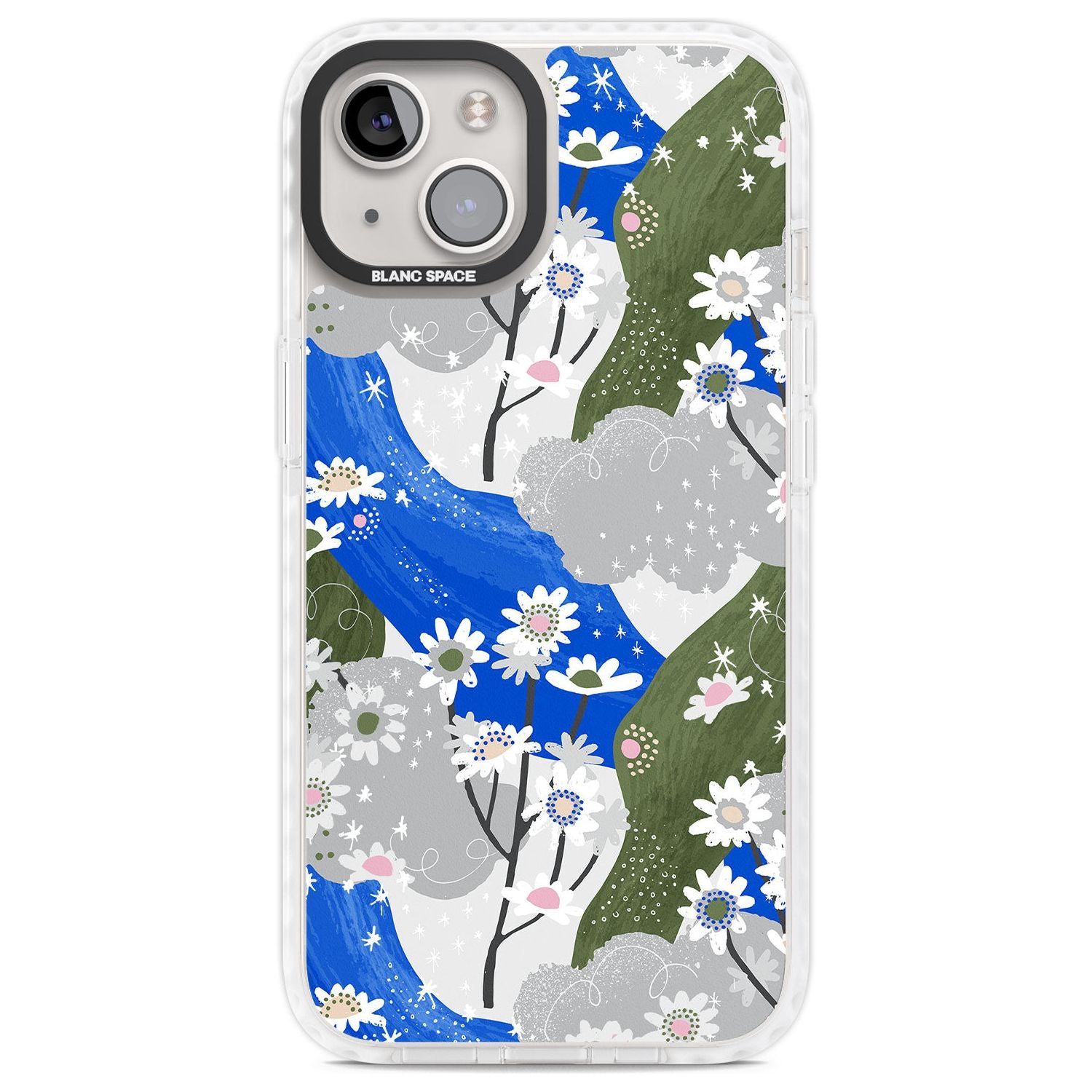Blue & Grey Daisies Pattern Phone Case iPhone 13 / Impact Case,iPhone 14 / Impact Case,iPhone 15 Plus / Impact Case,iPhone 15 / Impact Case Blanc Space
