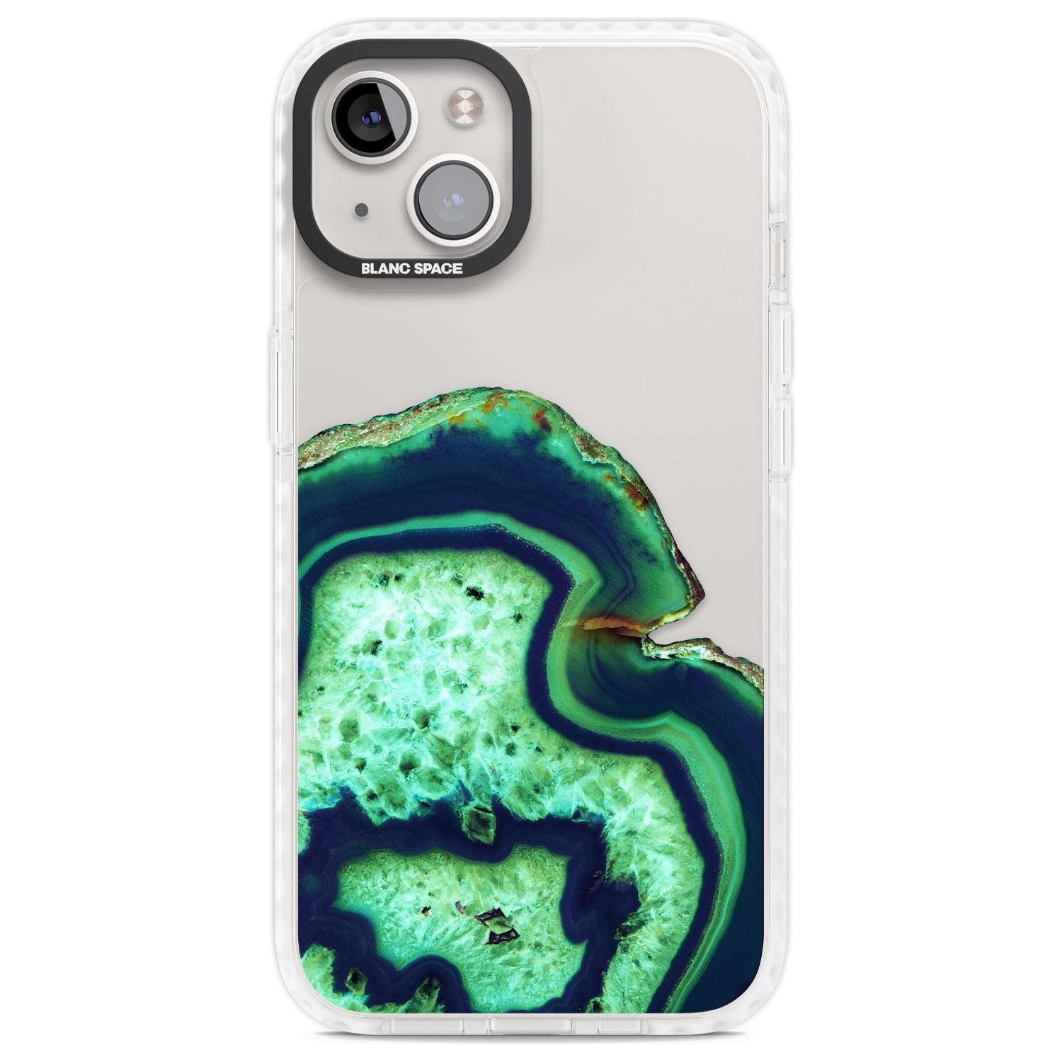 Neon Green & Blue Agate Crystal Transparent Design Phone Case iPhone 13 / Impact Case,iPhone 14 / Impact Case,iPhone 15 Plus / Impact Case,iPhone 15 / Impact Case Blanc Space