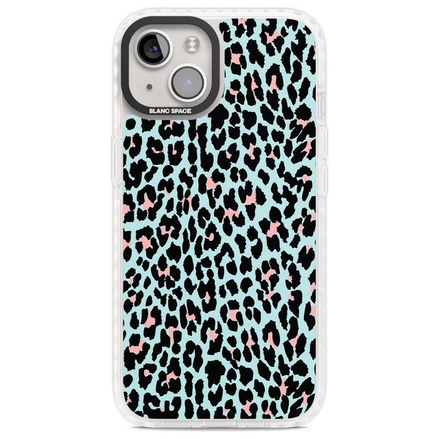 Light Pink on Blue Leopard Print Pattern Phone Case iPhone 13 / Impact Case,iPhone 14 / Impact Case,iPhone 15 Plus / Impact Case,iPhone 15 / Impact Case Blanc Space