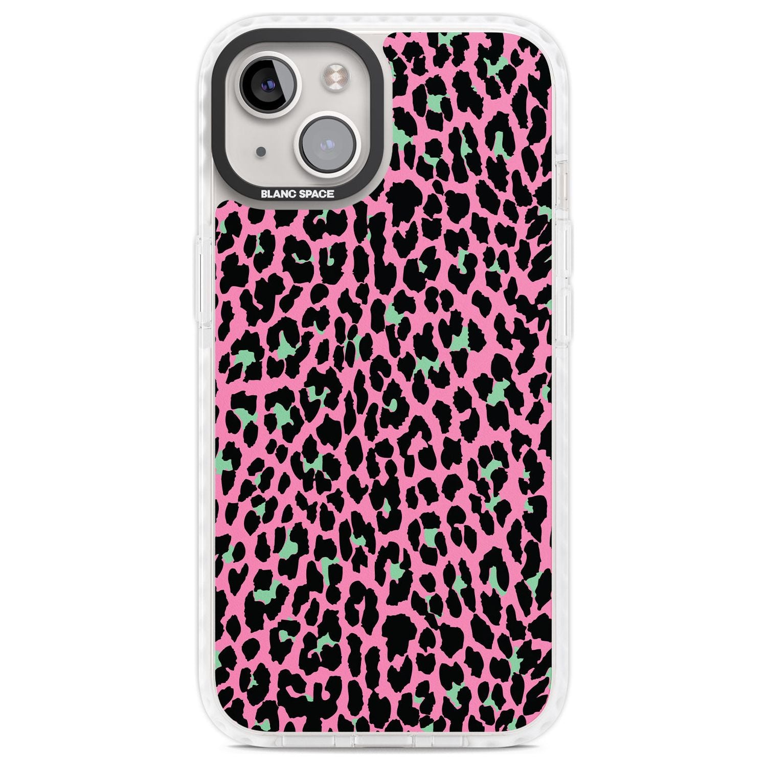 Green on Pink Leopard Print Pattern Phone Case iPhone 13 / Impact Case,iPhone 14 / Impact Case,iPhone 15 Plus / Impact Case,iPhone 15 / Impact Case Blanc Space