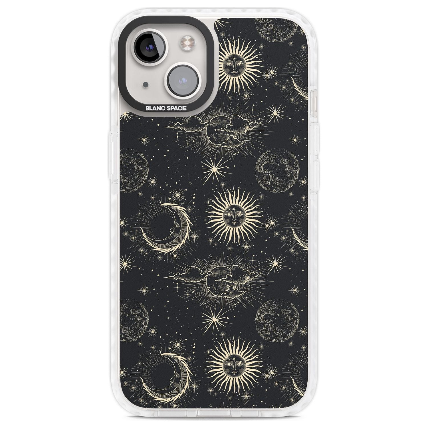 Large Suns, Moons & Clouds Astrological Phone Case iPhone 13 / Impact Case,iPhone 14 / Impact Case,iPhone 15 Plus / Impact Case,iPhone 15 / Impact Case Blanc Space