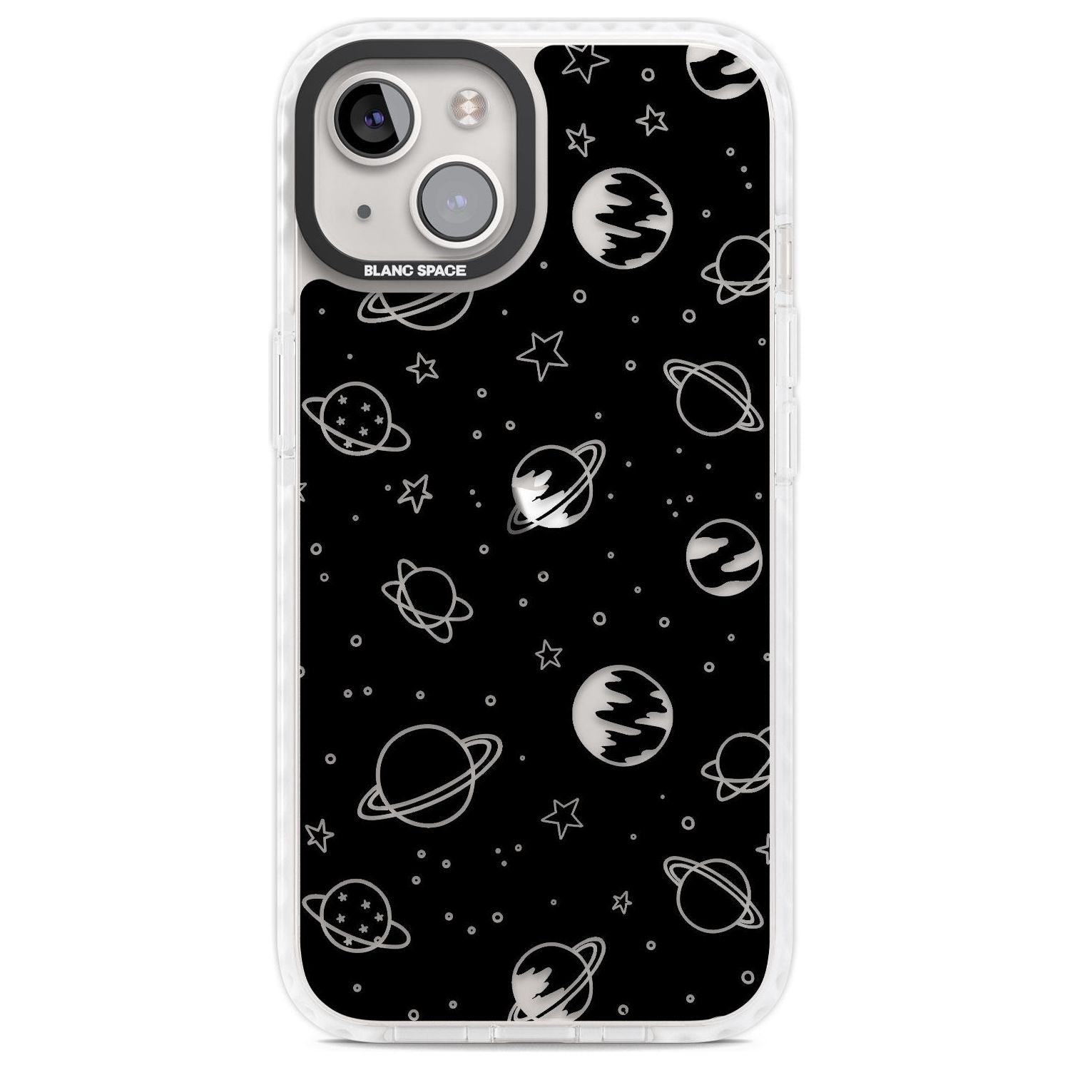 Cosmic Outer Space Design Clear on Black Phone Case iPhone 13 / Impact Case,iPhone 14 / Impact Case,iPhone 15 Plus / Impact Case,iPhone 15 / Impact Case Blanc Space