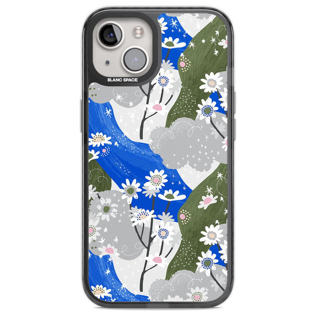 Blue & Grey Daisies Pattern Phone Case iPhone 12 / Black Impact Case,iPhone 13 / Black Impact Case,iPhone 12 Pro / Black Impact Case,iPhone 14 / Black Impact Case,iPhone 15 Plus / Black Impact Case,iPhone 15 / Black Impact Case Blanc Space