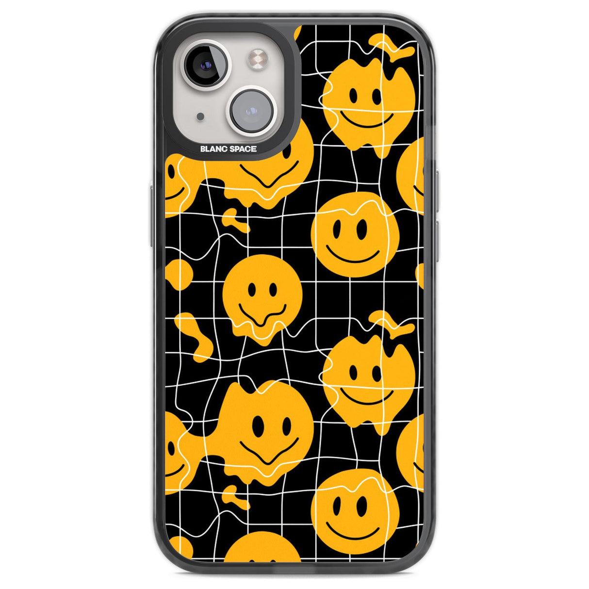 Acid Face Grid Pattern Phone Case iPhone 13 / Black Impact Case,iPhone 12 Pro / Black Impact Case,iPhone 12 / Black Impact Case,iPhone 14 / Black Impact Case,iPhone 15 Plus / Black Impact Case,iPhone 15 / Black Impact Case Blanc Space