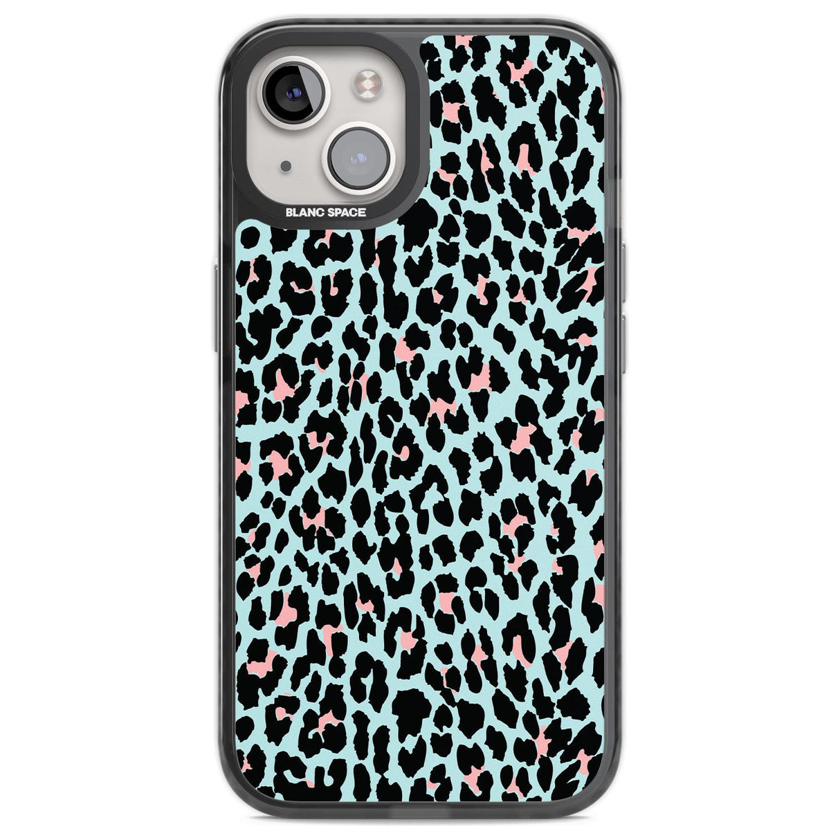 Light Pink on Blue Leopard Print Pattern Phone Case iPhone 12 / Black Impact Case,iPhone 13 / Black Impact Case,iPhone 12 Pro / Black Impact Case,iPhone 14 / Black Impact Case,iPhone 15 Plus / Black Impact Case,iPhone 15 / Black Impact Case Blanc Space