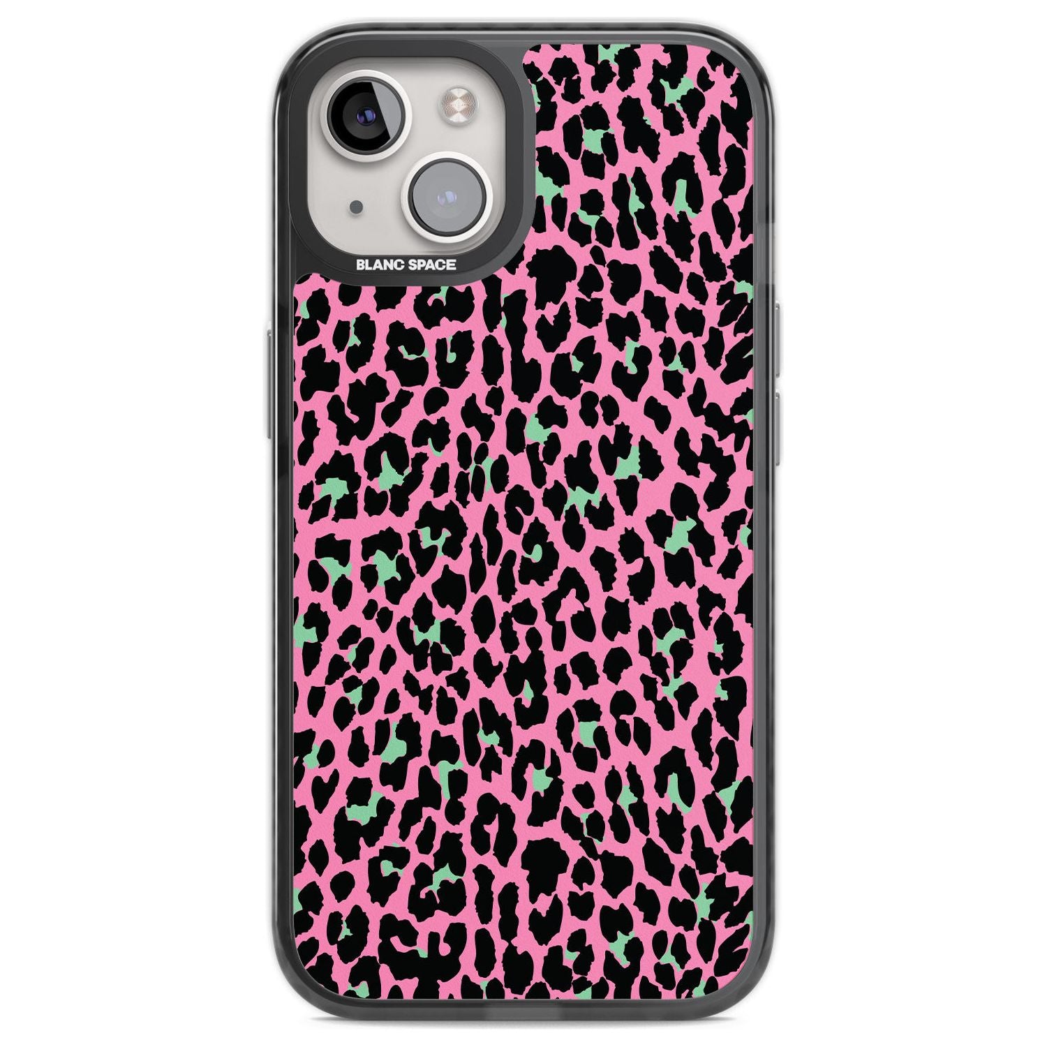Green on Pink Leopard Print Pattern Phone Case iPhone 12 / Black Impact Case,iPhone 13 / Black Impact Case,iPhone 12 Pro / Black Impact Case,iPhone 14 / Black Impact Case,iPhone 15 Plus / Black Impact Case,iPhone 15 / Black Impact Case Blanc Space