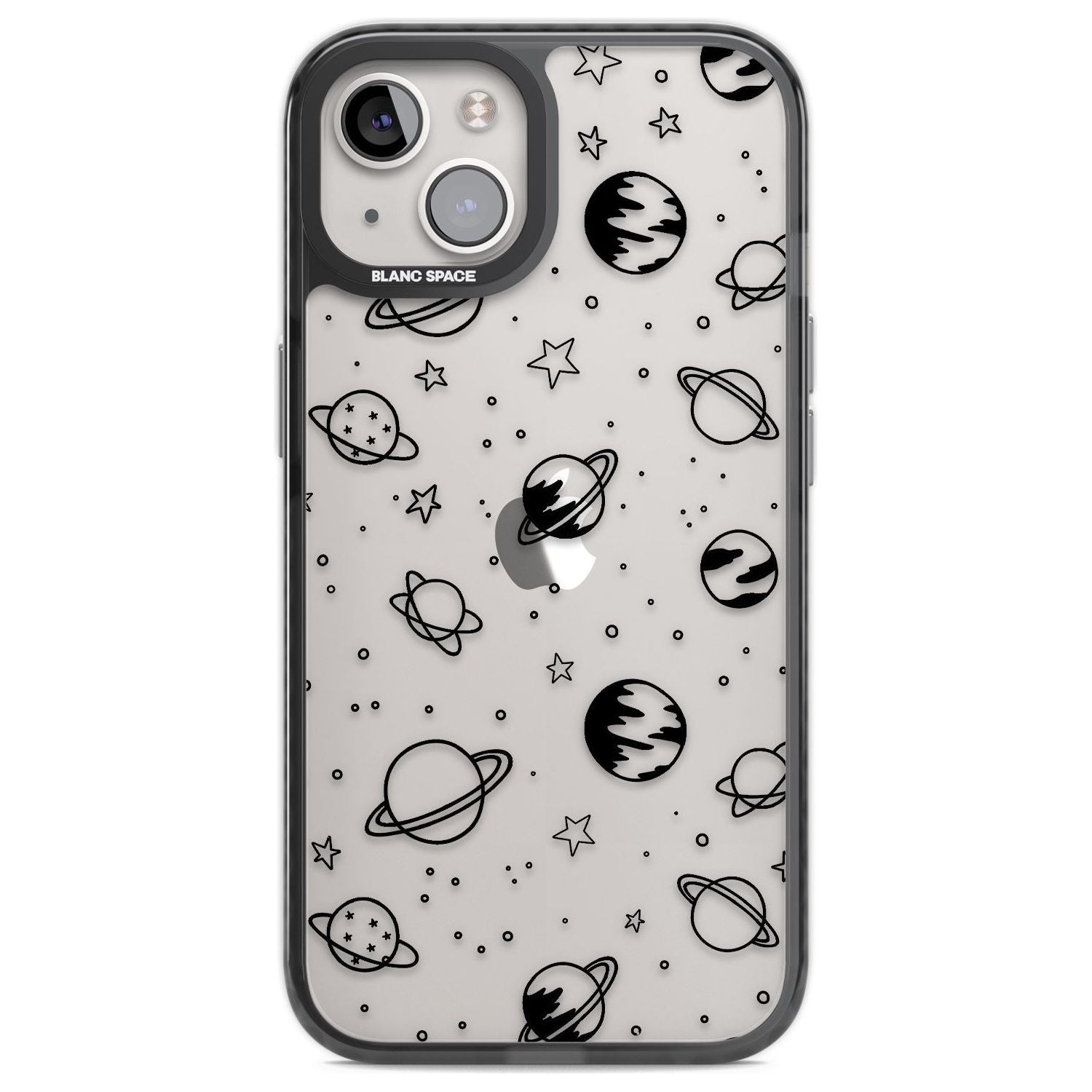 Cosmic Outer Space Design Black on Clear Phone Case iPhone 12 / Black Impact Case,iPhone 13 / Black Impact Case,iPhone 12 Pro / Black Impact Case,iPhone 14 / Black Impact Case,iPhone 15 Plus / Black Impact Case,iPhone 15 / Black Impact Case Blanc Space