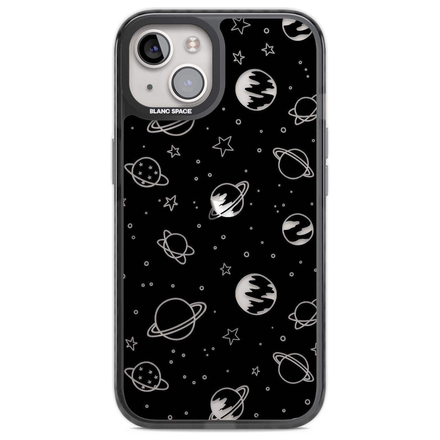 Cosmic Outer Space Design Clear on Black Phone Case iPhone 12 / Black Impact Case,iPhone 13 / Black Impact Case,iPhone 12 Pro / Black Impact Case,iPhone 14 / Black Impact Case,iPhone 15 Plus / Black Impact Case,iPhone 15 / Black Impact Case Blanc Space