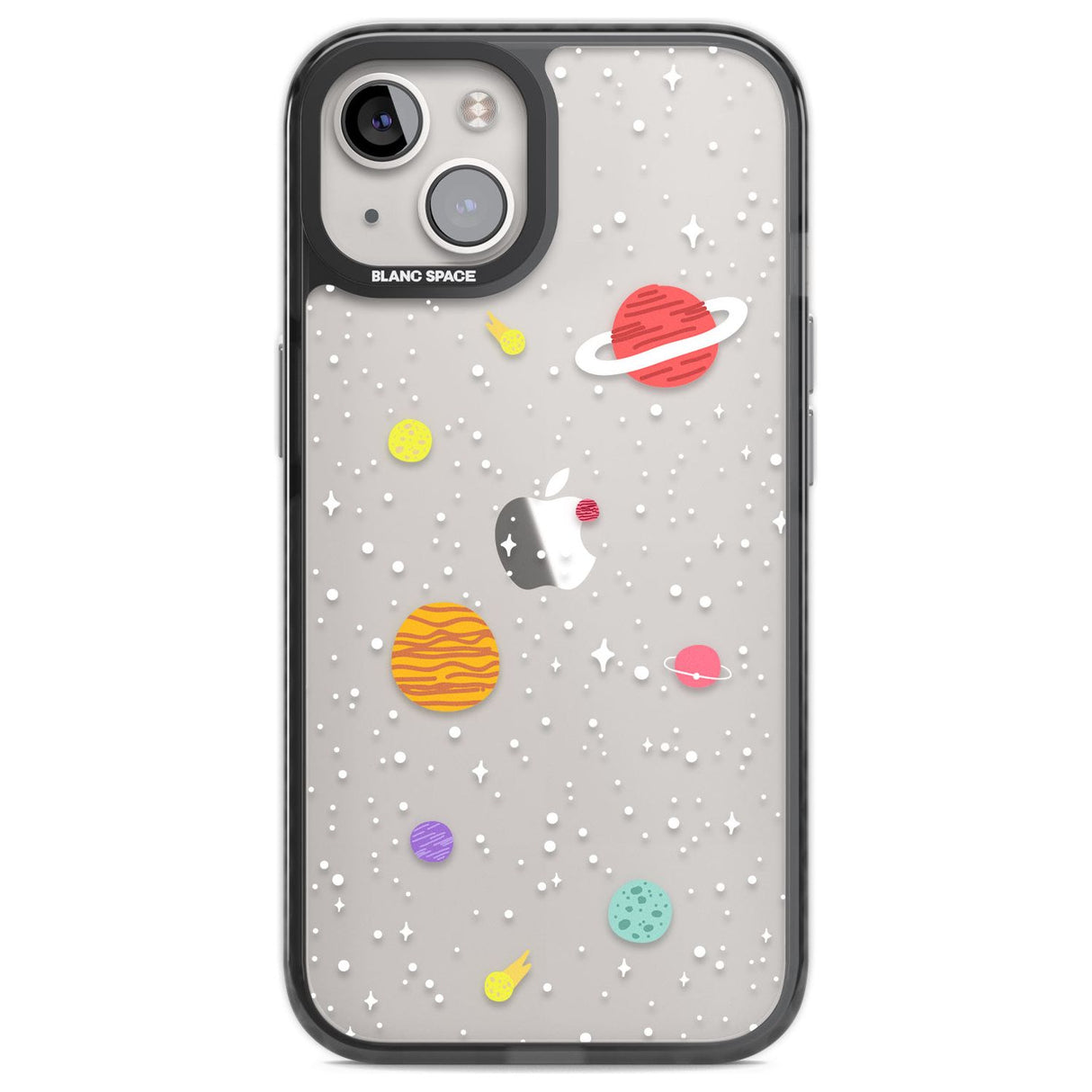 Cute Cartoon Planets (Clear) Phone Case iPhone 12 / Black Impact Case,iPhone 13 / Black Impact Case,iPhone 12 Pro / Black Impact Case,iPhone 14 / Black Impact Case,iPhone 15 Plus / Black Impact Case,iPhone 15 / Black Impact Case Blanc Space