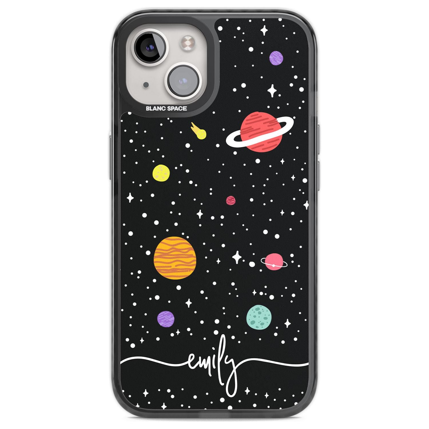 Personalised Cute Cartoon Planets Phone Case iPhone 12 / Black Impact Case,iPhone 13 / Black Impact Case,iPhone 12 Pro / Black Impact Case,iPhone 14 / Black Impact Case,iPhone 15 Plus / Black Impact Case,iPhone 15 / Black Impact Case Blanc Space