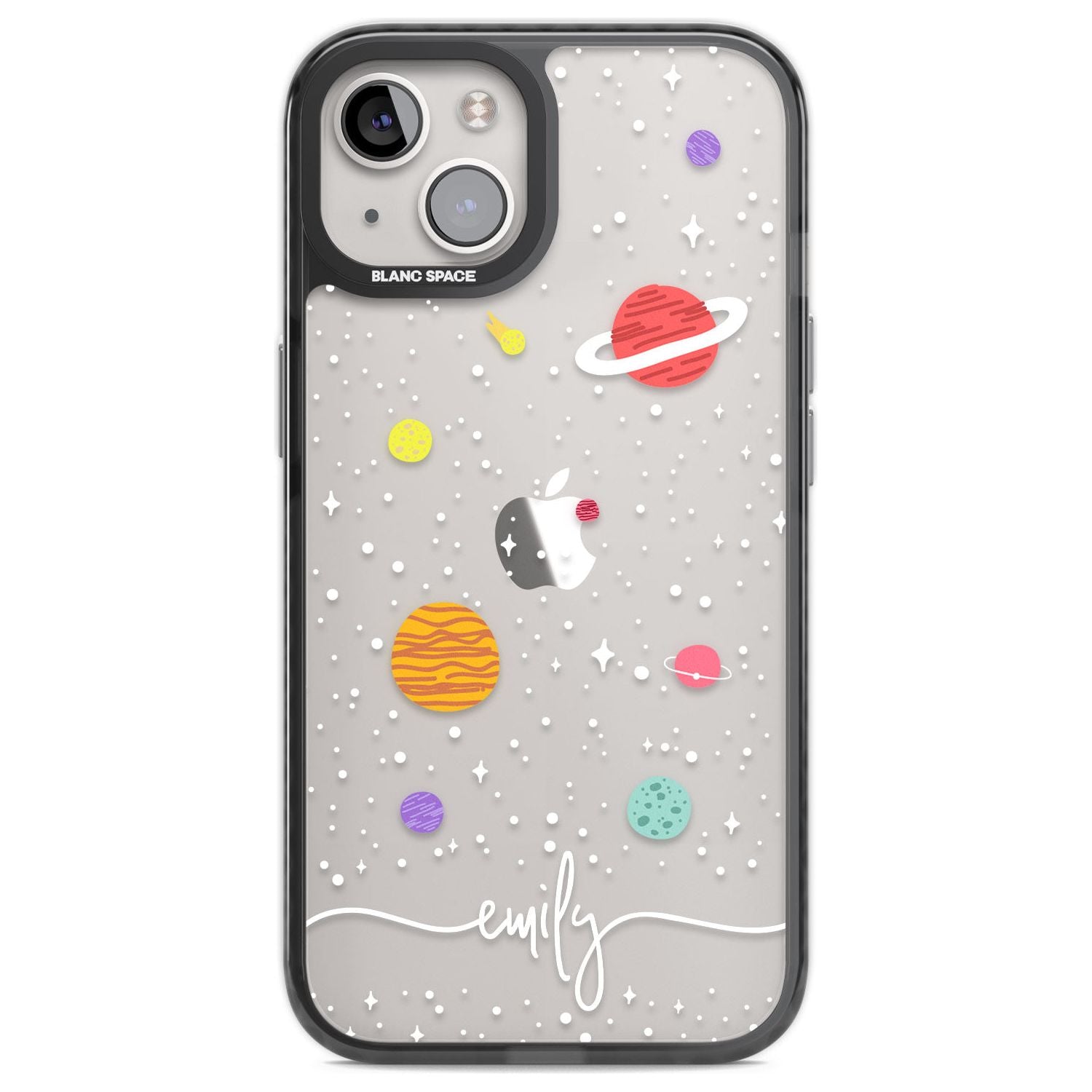 Personalised Cute Cartoon Planets (Clear) Phone Case iPhone 12 / Black Impact Case,iPhone 13 / Black Impact Case,iPhone 12 Pro / Black Impact Case,iPhone 14 / Black Impact Case,iPhone 15 Plus / Black Impact Case,iPhone 15 / Black Impact Case Blanc Space