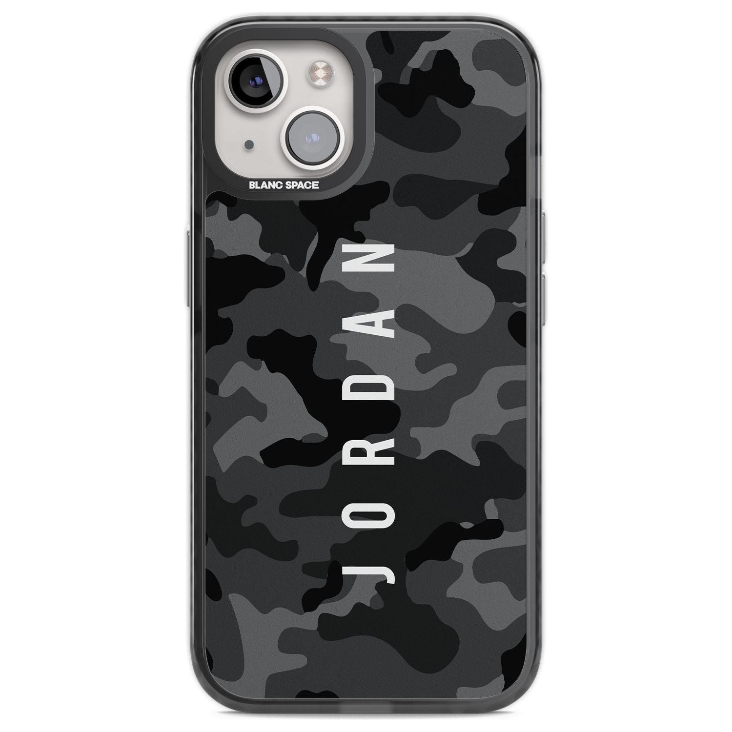 Personalised Small Vertical Name Black Camouflage Custom Phone Case iPhone 12 / Black Impact Case,iPhone 13 / Black Impact Case,iPhone 12 Pro / Black Impact Case,iPhone 14 / Black Impact Case,iPhone 15 Plus / Black Impact Case,iPhone 15 / Black Impact Case Blanc Space