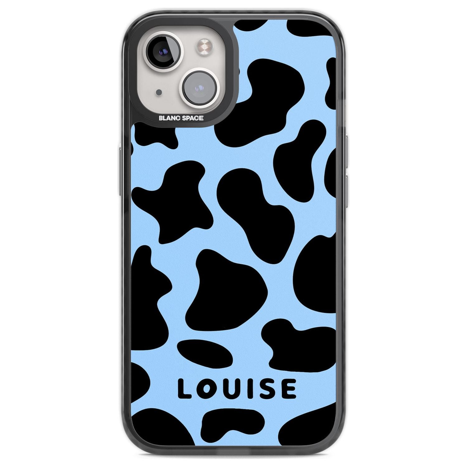 Personalised Blue and Black Cow Print Custom Phone Case iPhone 13 / Black Impact Case,iPhone 12 Pro / Black Impact Case,iPhone 12 / Black Impact Case,iPhone 14 / Black Impact Case,iPhone 15 Plus / Black Impact Case,iPhone 15 / Black Impact Case Blanc Space