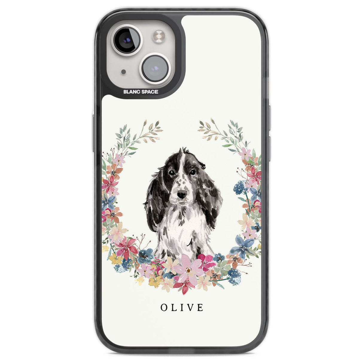 Personalised Black Cocker Spaniel - Watercolour Dog Portrait Custom Phone Case iPhone 12 / Black Impact Case,iPhone 13 / Black Impact Case,iPhone 12 Pro / Black Impact Case,iPhone 14 / Black Impact Case,iPhone 15 Plus / Black Impact Case,iPhone 15 / Black Impact Case Blanc Space