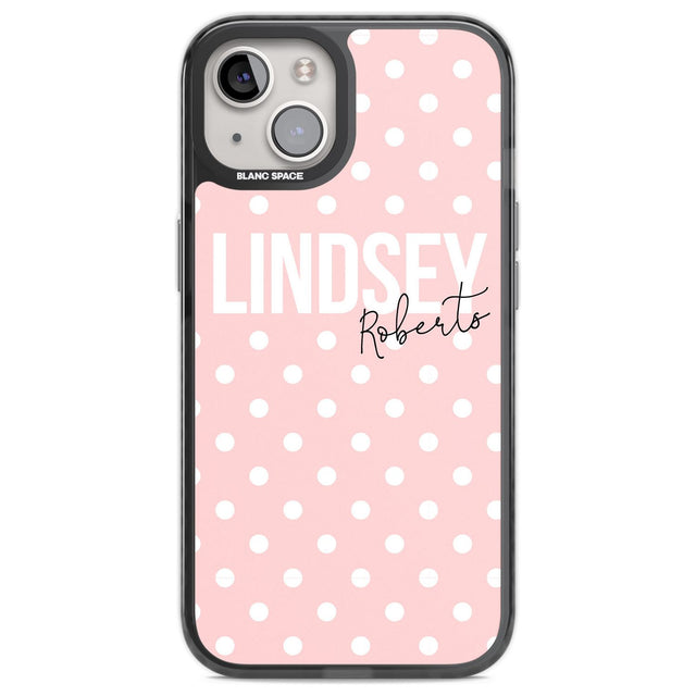 Personalised Pink Polka Custom Phone Case iPhone 12 / Black Impact Case,iPhone 13 / Black Impact Case,iPhone 12 Pro / Black Impact Case,iPhone 14 / Black Impact Case,iPhone 15 Plus / Black Impact Case,iPhone 15 / Black Impact Case Blanc Space